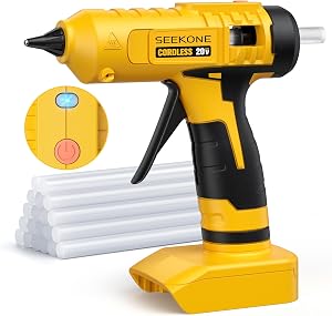 SEEKONE Hot Glue Gun, 100W Cordless Hot Glue Gun for Dewalt 20V Battery (No Battery), Fast Preheating and Anti-drip Full Size Glue Gun with 20pcs Glue Sticks for Crafts, DIY Arts, Home Repairs