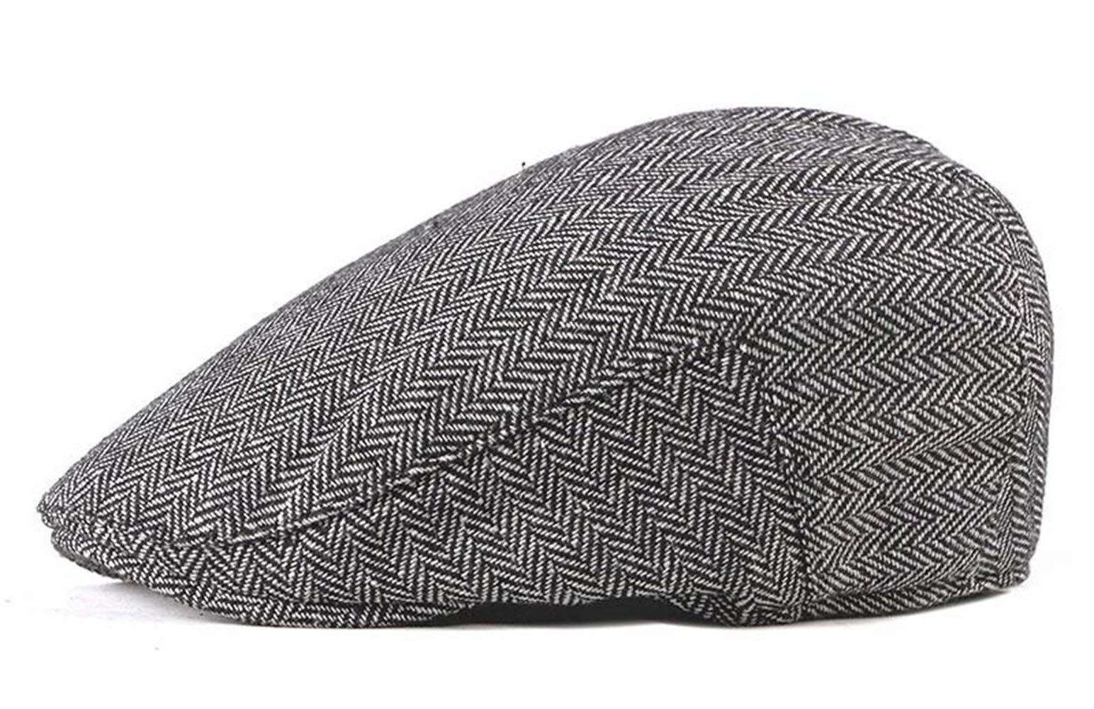 Chennuo Men's Grey Flat Caps Winter Herringbone Tweed Cap Gatsby Duckbill Hat(3 Color 56-58Cm) (Grey)