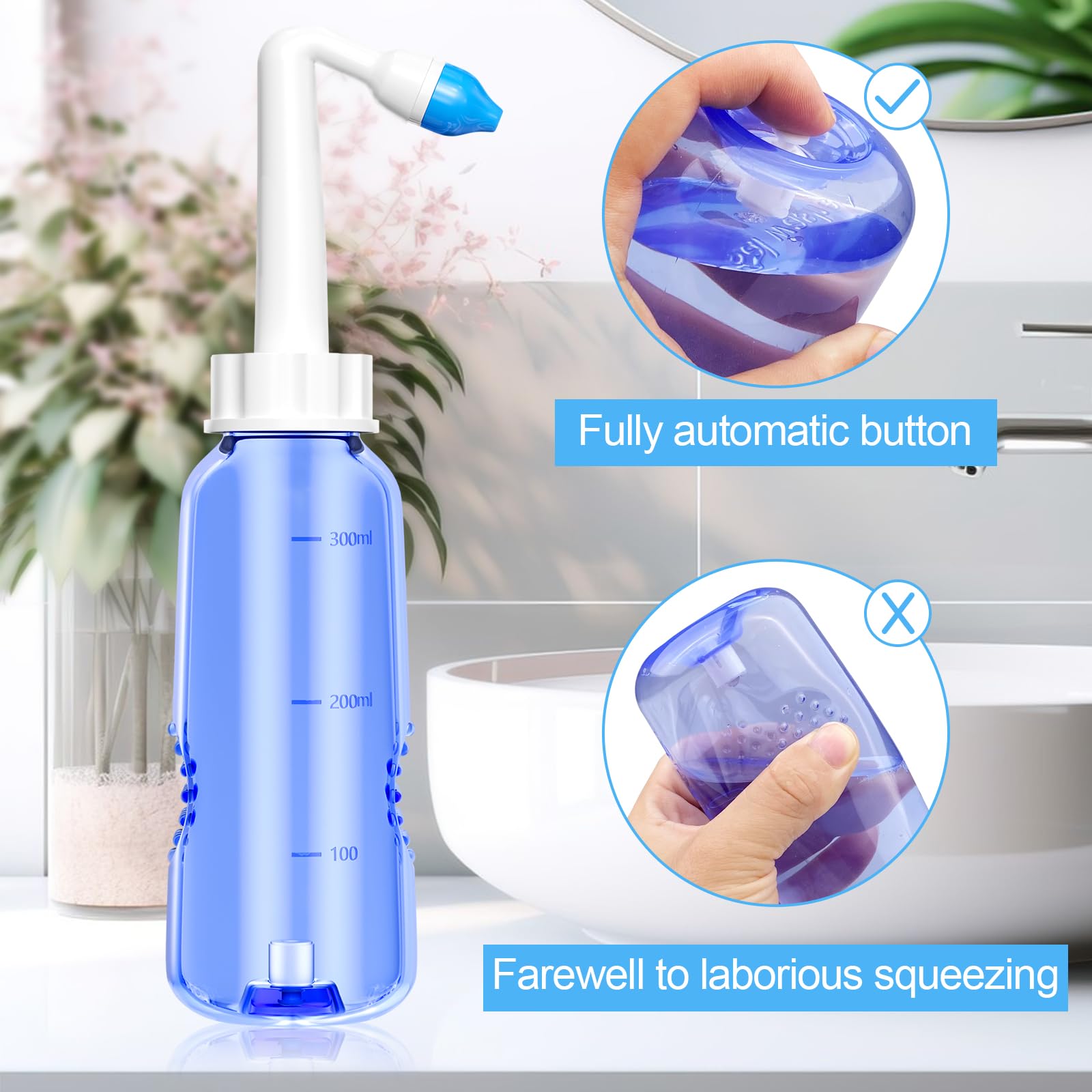 Lavage Nez 300ml Seringue Nasale Adulte avec Sachets de Sel Nasal Kit Irrigation Nasale