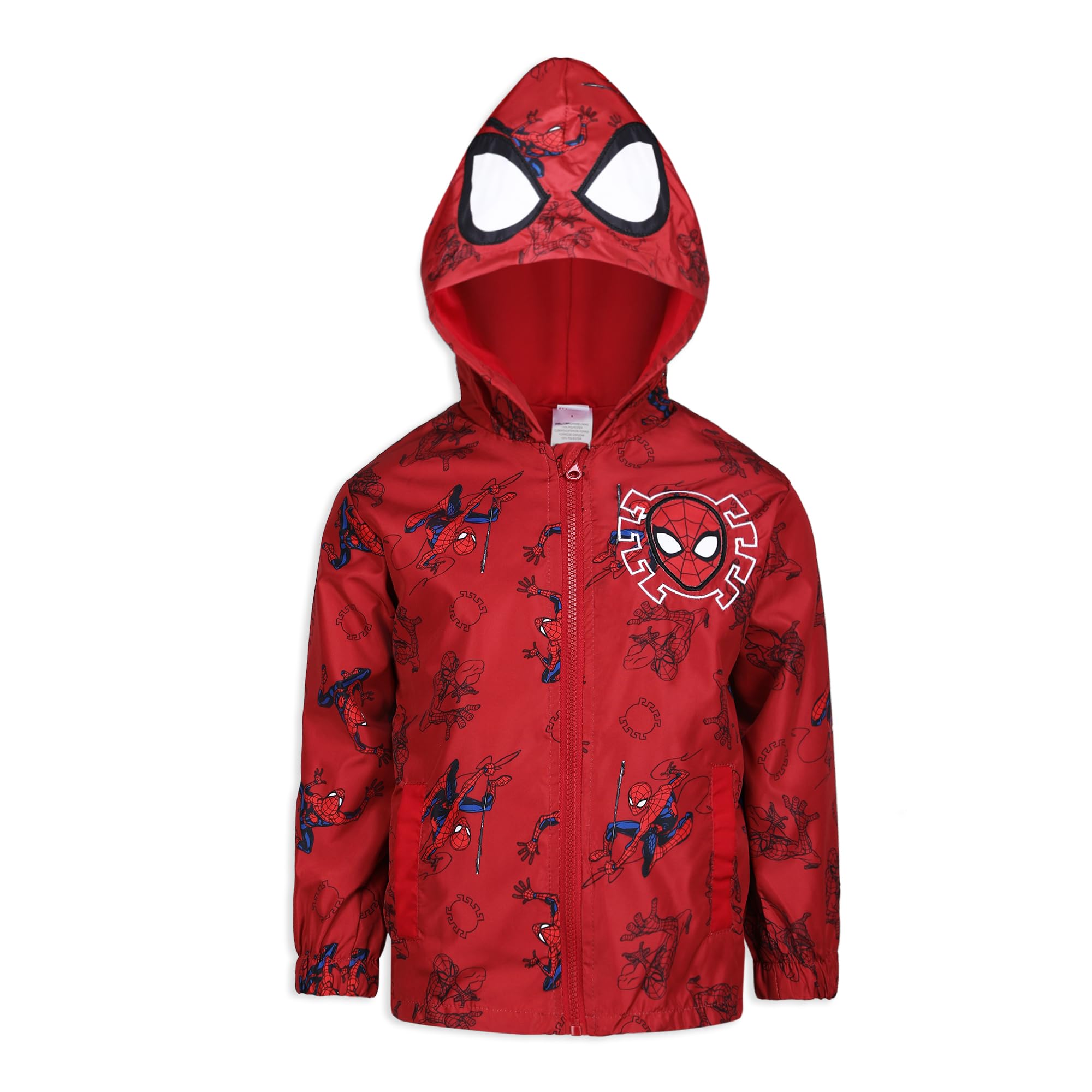 Marvel Spider-Man Boys' Zip Hood Windbreaker Jacket, Red, Size 6, Model HMSJ801