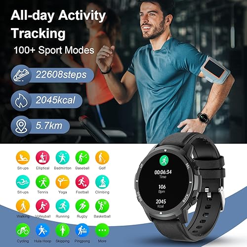 Miniatura 4 de Reloj inteligente para hombre Fitness (llamadarespuesta de llamada) Bluetooth Militar Smartwatch para teléfonos Android iPhone impermeable al aire