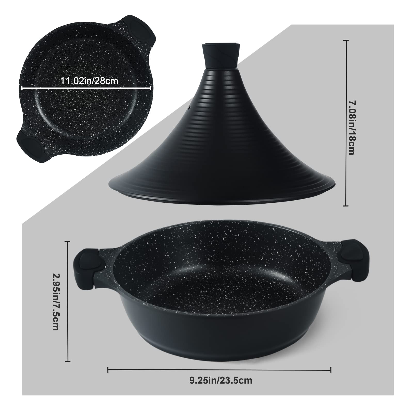 Scheffler Tajine Topf - Marokkanische Tagine 28cm Antihaftbeschichtung aus Aluminium mit kegelförmigem (28CM-Black) | Marokkanische Tagine, Kegelförmigem, Schwarz