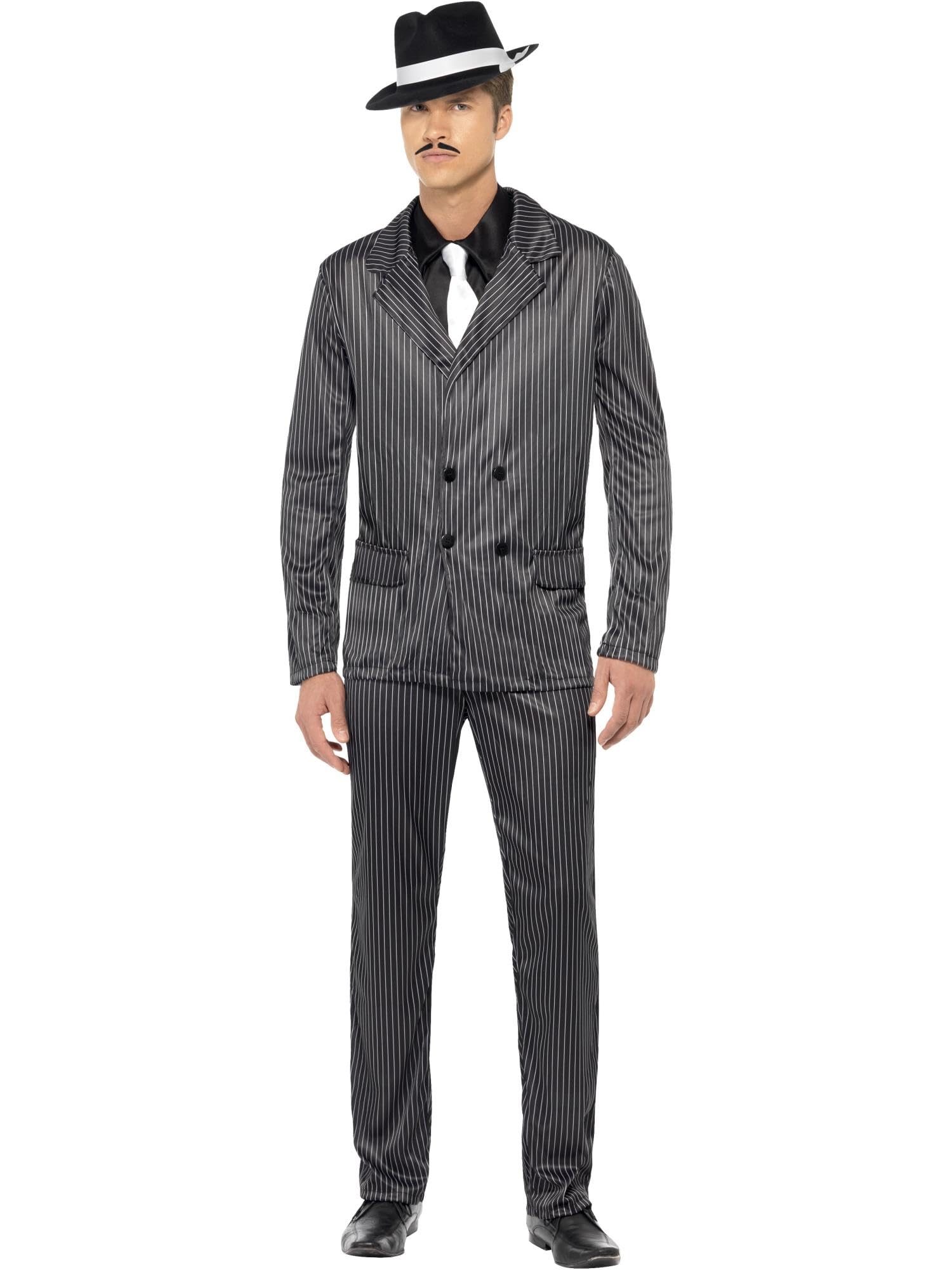 Smiffys Gangster Costume,Black, M - Size 38-40