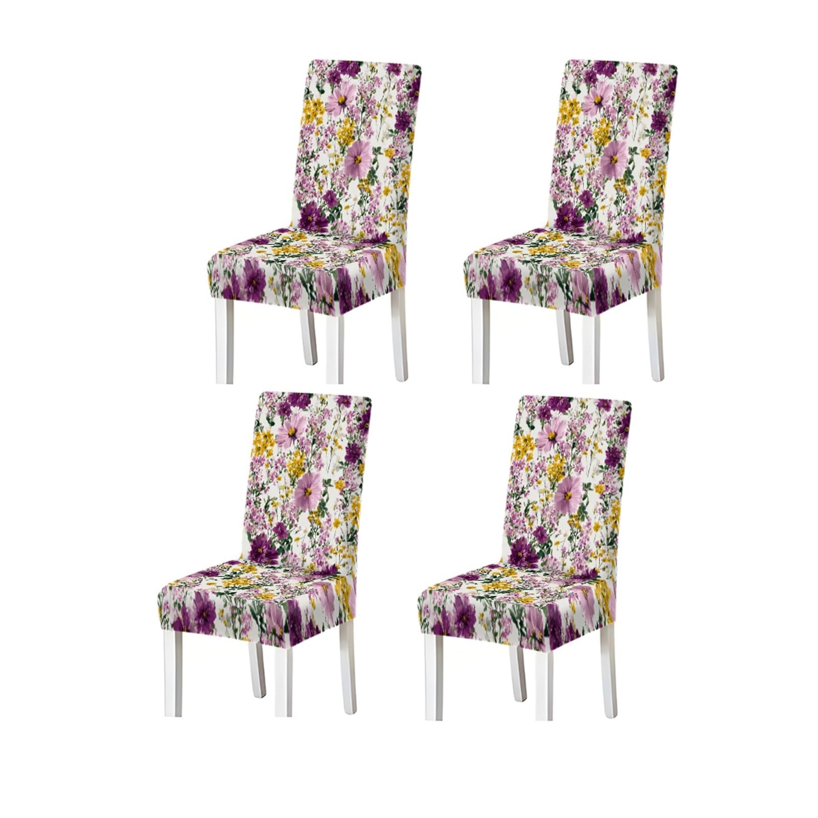 BOSUYBN Wildflower Meadow Dining Chair Covers Set Of 2/4/6, Stretch Washable High Back Chair Slipcovers, Cottage Garden Floral Home Decor Furniture Protectors for Home Dining Room(4PCSChair cover)