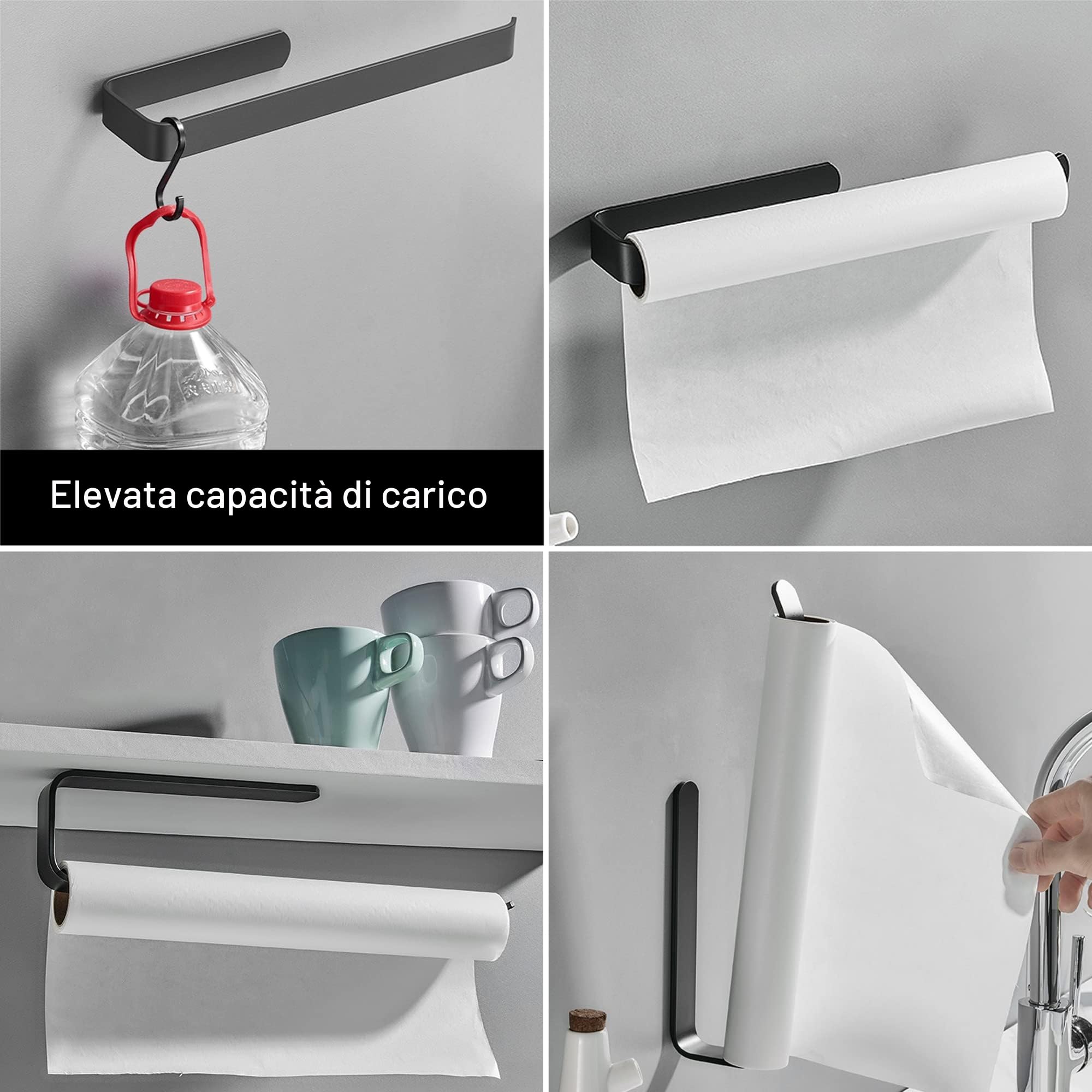 Set di accessori da bagno nero opaco 7 pezzi hardware adesivo portasciugamani carta igienica ganci per accappatoio