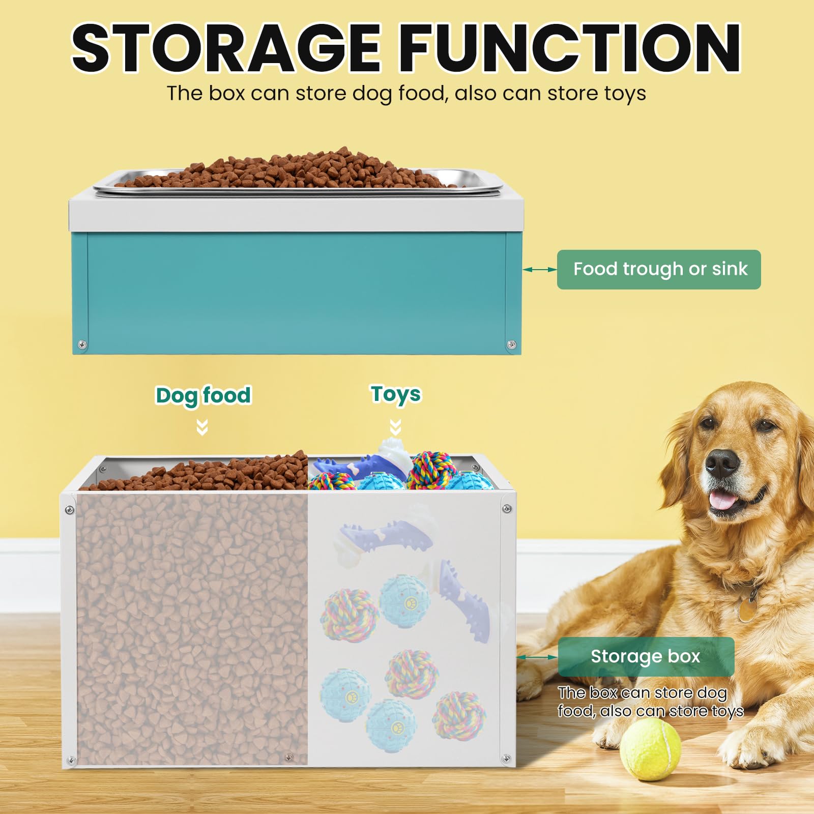 Comederos Elevados para Perros, Comedero Elevado de 38Cm de Altura para Perros Grandes, Recipiente HerméTico para Almacenar Comida para Mascotas con Una Capacidad de 21Kg para El Hogar o Los Viajes