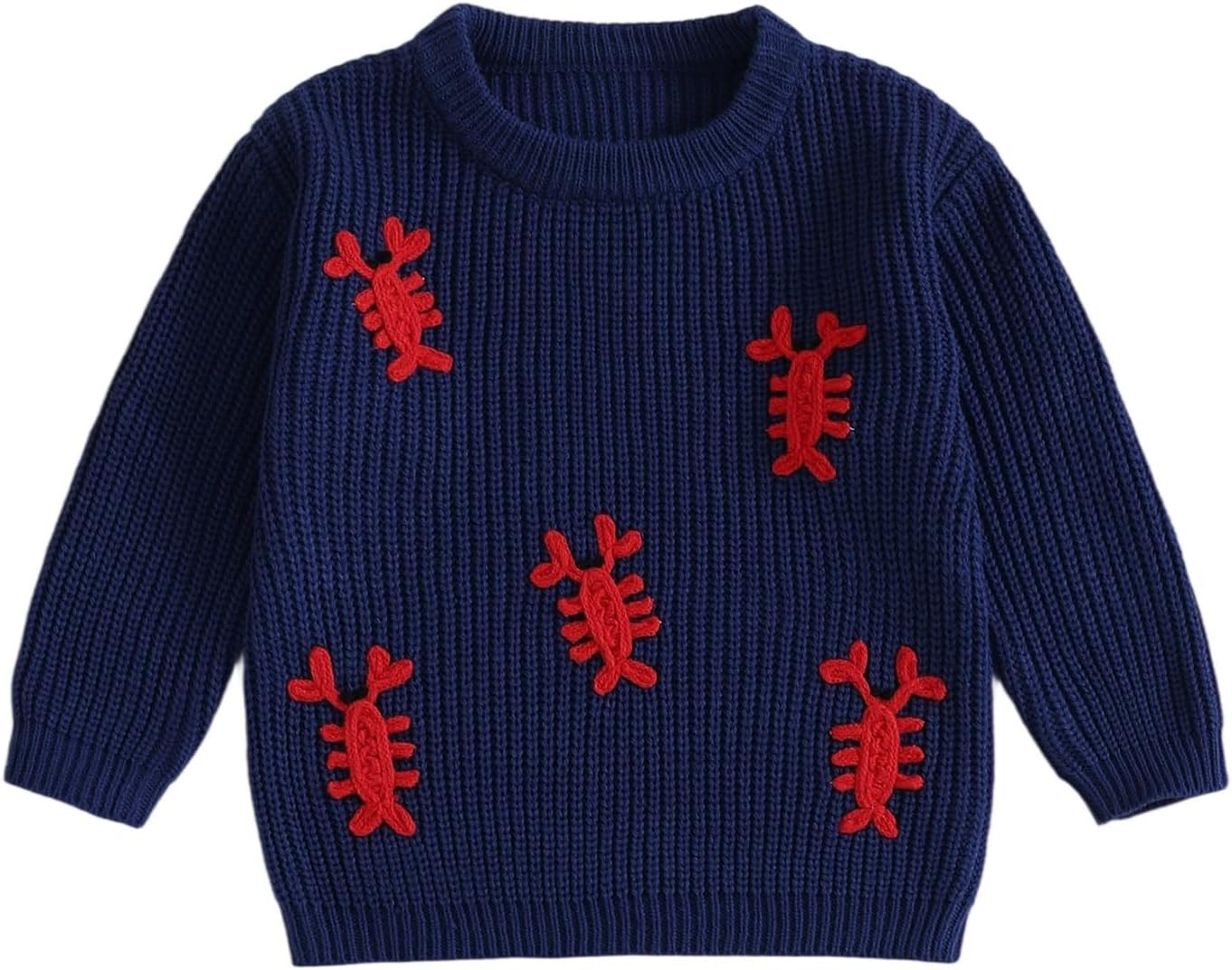 Toddler Baby Boy Girl Lobster Sweater Cute Embroidery Crewneck Knit Sweatshirt Pullover Kid Fall Winter Warm Clothes