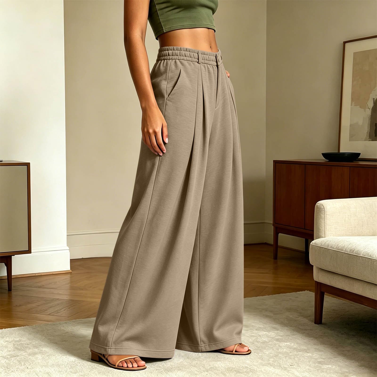 Generico Pantaloni Sportivi Donna Pantaloni da Corsa con Elastico in Vita Pantalone Tuta Donna con Tasche e Coulisse Comodi Pant Baggy Tinta Unita Pantalone Baggy a Gamba Larga per Yoga e Fitness