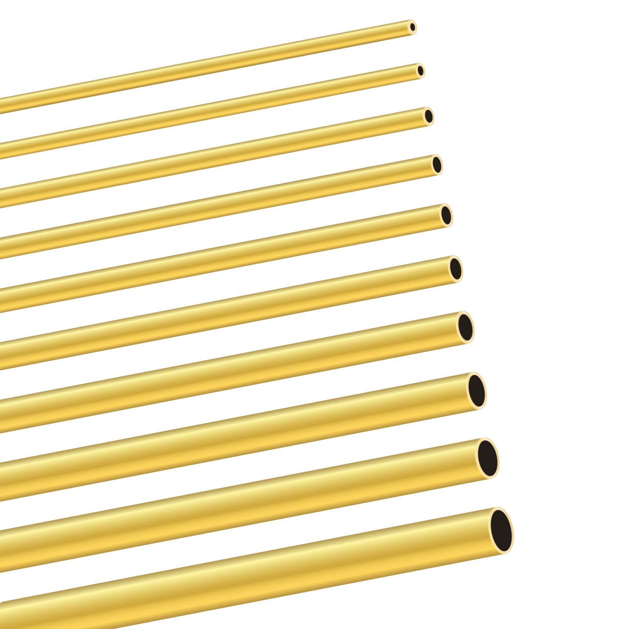 Lavmhab Brass Tubes Kit Of 2Mm 2.5Mm 3Mm 3.5Mm 4Mm 4.5Mm 5Mm 6Mm 7Mm 8Mm Od X 0.5Mm Wall Thickness X 200Mm Length, Seamless Round Brass Pipes Tubing For Diy Craft (10 Pack)