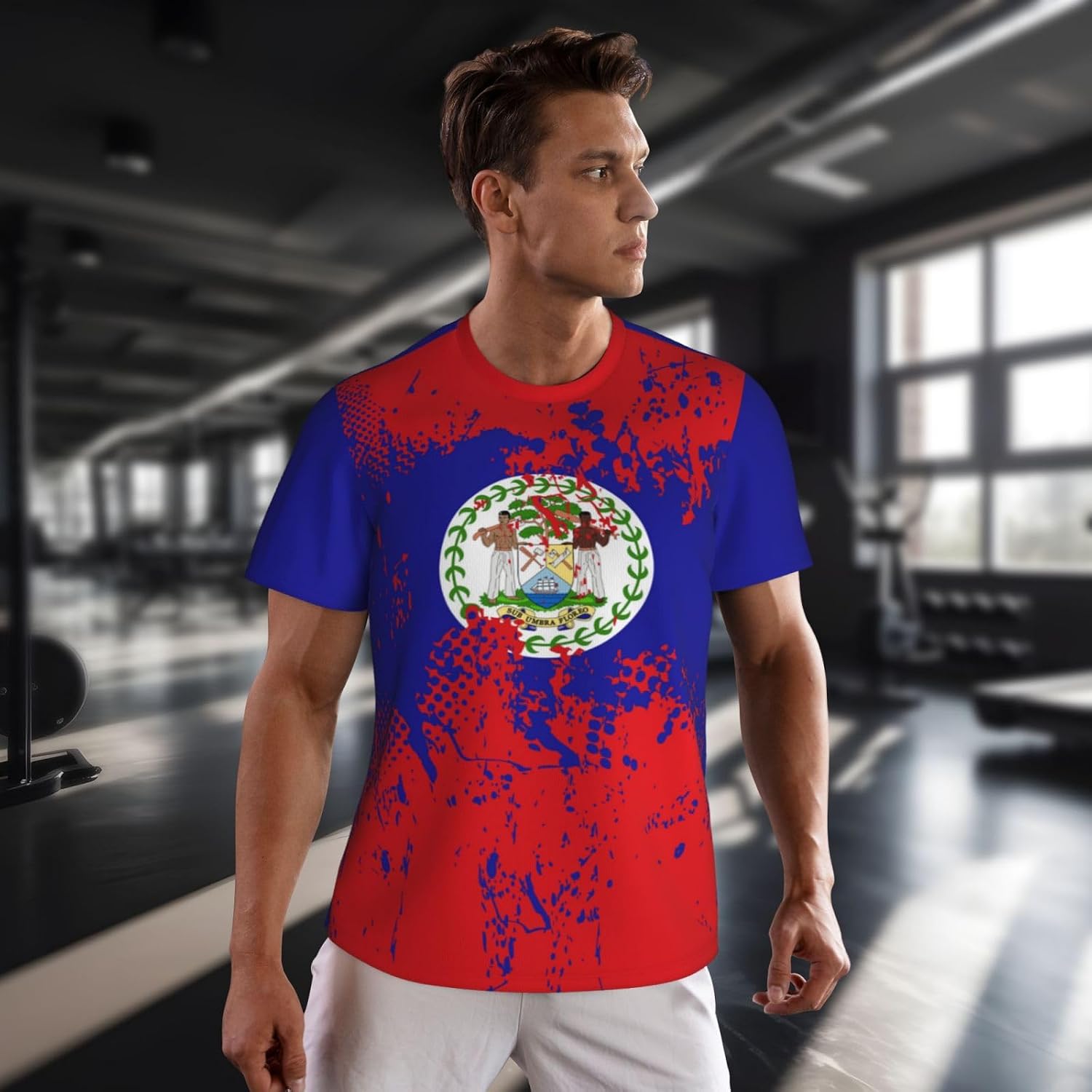 Belize Flag Grain Sports Jersey T-Shirt 3D Print for Running Cycling Soccer Tennis Fitness Fans Mesh Shirts