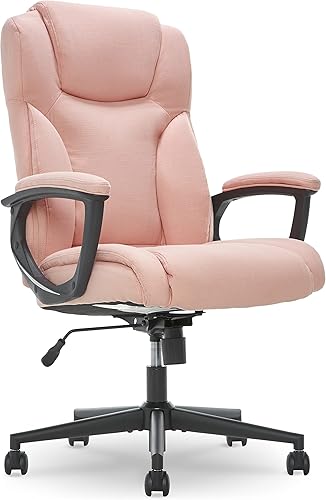 Serta Silla ejecutiva de oficina con respaldo alto y soporte lumbar, ergonómica, tapizada, giratoria, diseño amigable para juegos, microfibra, rosa