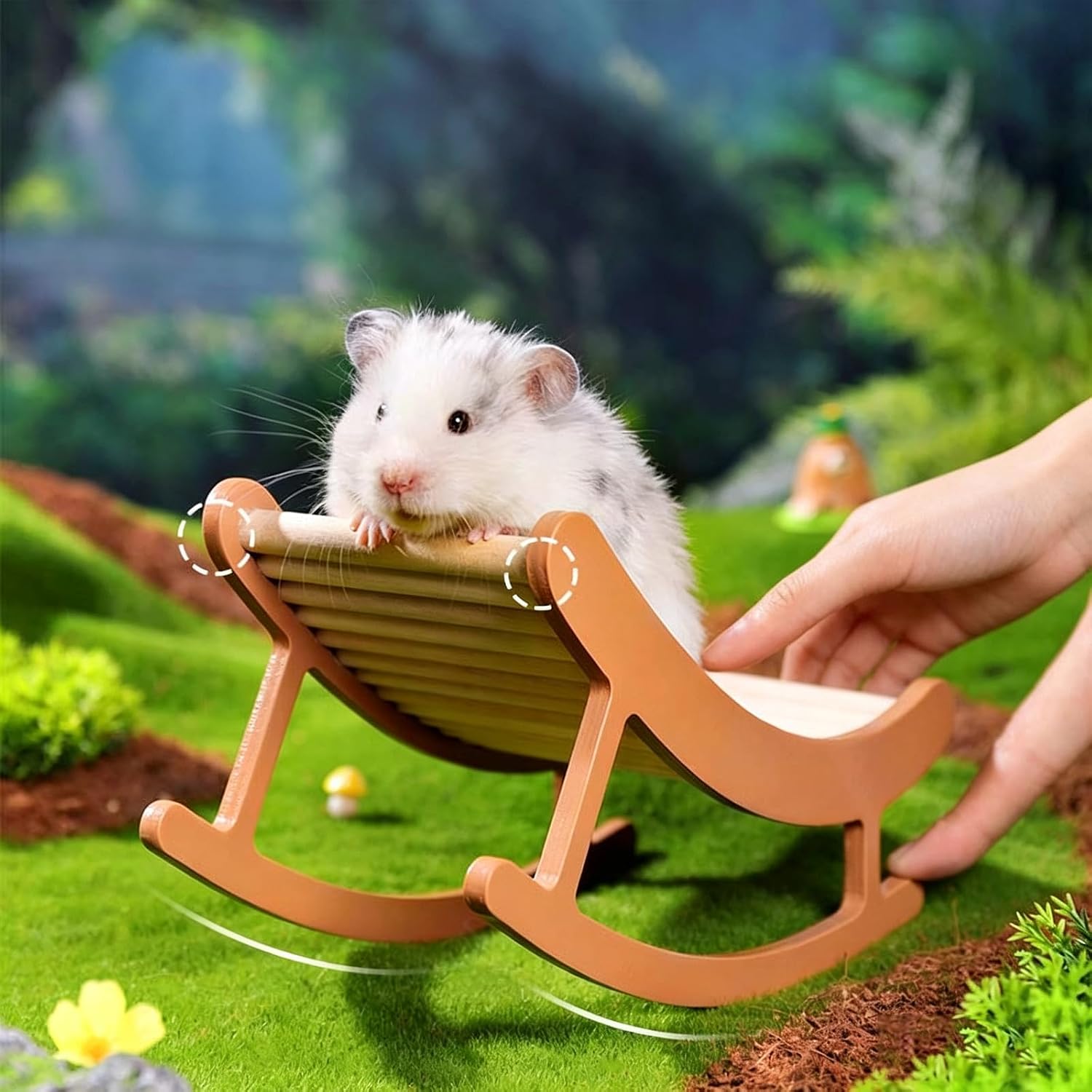 Hamster Rocking Chair, Wooden Hamster Bridge Gerbil Climbing Ladder Stairs Multi-Functional Interactive Play Toys for Gerbil Cage Furniture