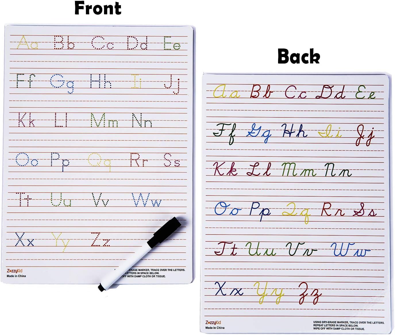 Handwriting Practice Letter Tracing for Kids: Board for Cursive & Printing Style with Dry Erase Marker for Preschooler - Reusable Wipe Clean ABC Alphabet Learn to Write, 8.3 x 11 Inches