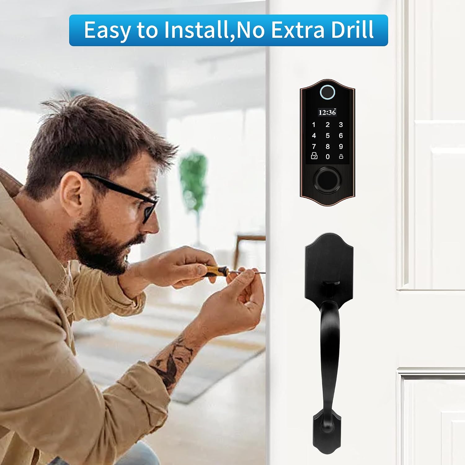Person installing the HARFO door lock with a screwdriver