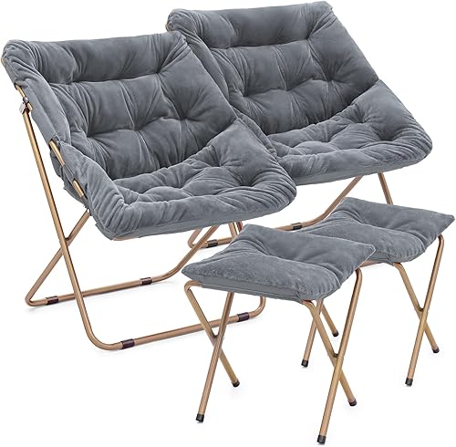 Magshion Silla cuadrada con otomana, asiento acogedor para adolescentes y adultos con marco de metal dorado y almohadilla antideslizante, silla de