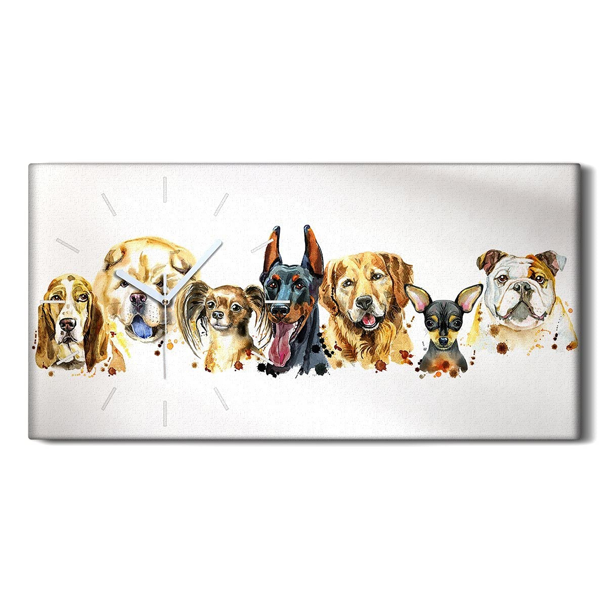 Horloge sur Toile Salon et Chambre Art Mural Chien Silencieux 60x30