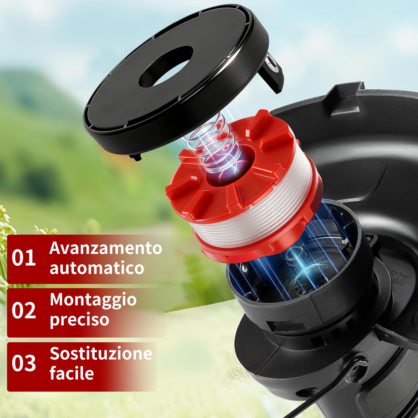 6 bobine di filo di ricambio compatibili con Einhell GE-CT 36/30 Li E, GE-CT 36/33 LI E, AGILLO 36/255 BL, AGILLO 18/200, GP-CT 36/35 Li BL per bobina di filo di ricambio Einhell