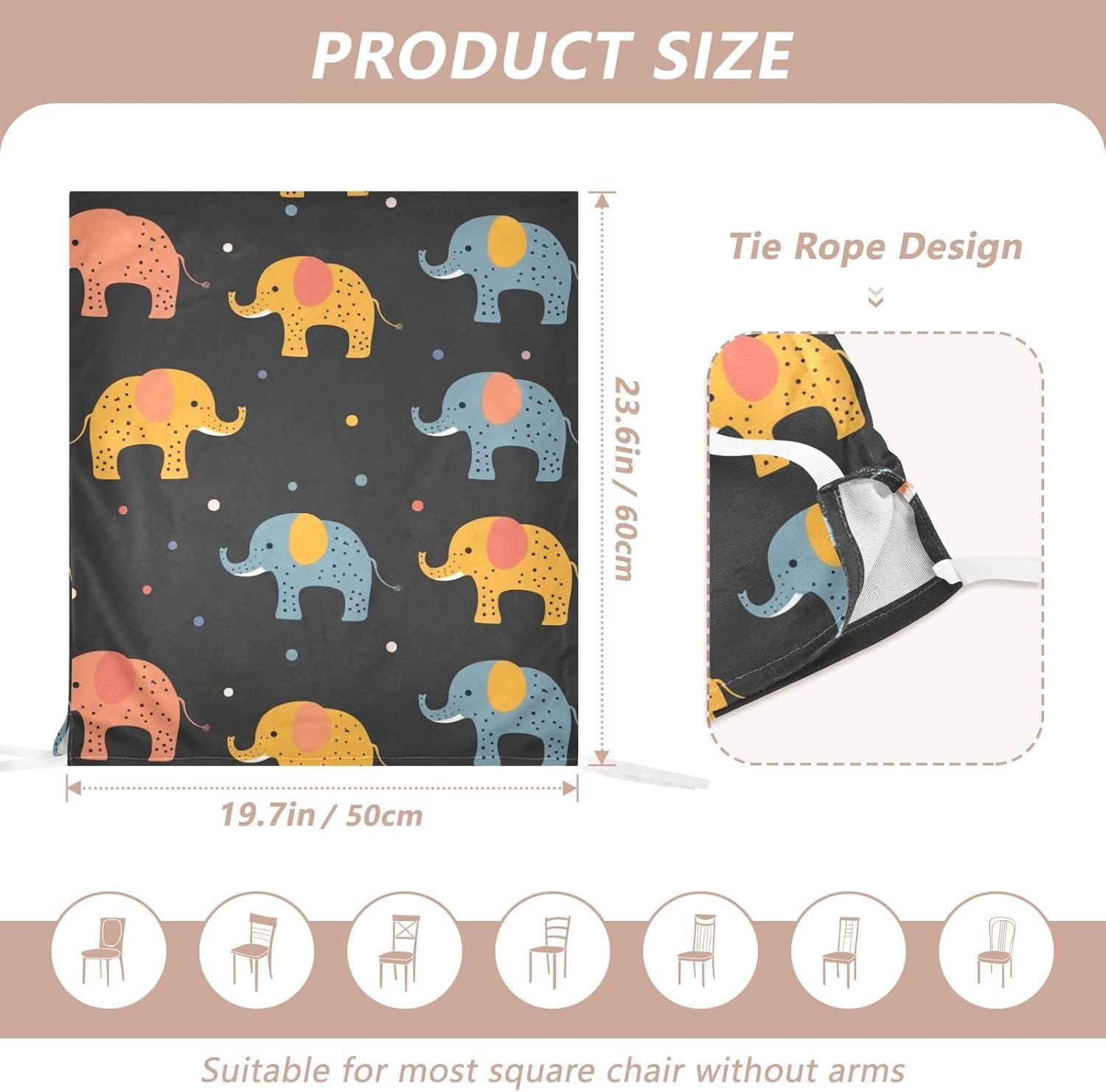ALAZA Elephants Polka Dots Chair Back Cover Set of 6, Washable Reusable Removable Chair Slipcovers Decorative Chair Cover for Home Kitchen Wedding Party