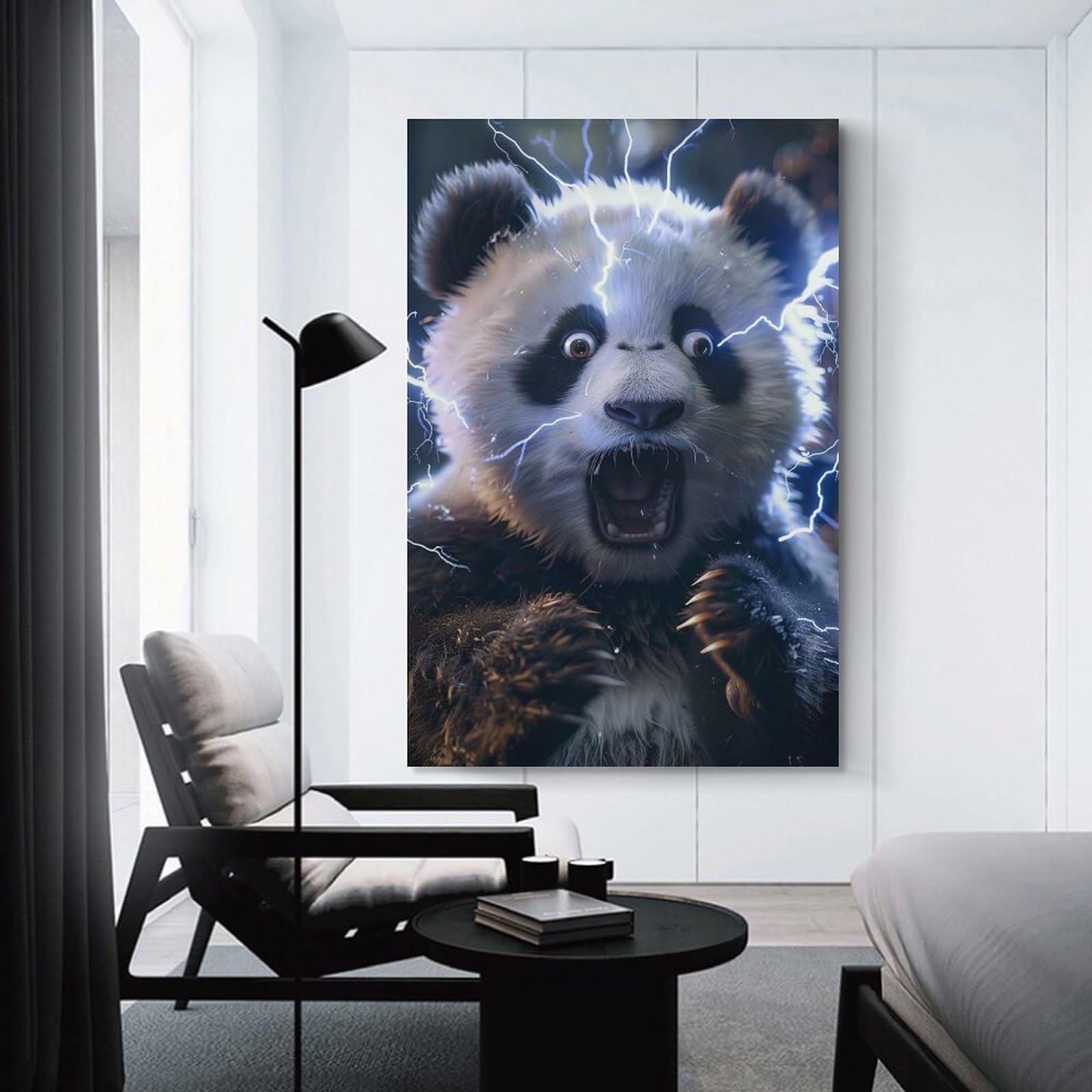 Junmoney Panda Lightning Canvas Wall Picture 20x30inch(50x75cm), for Living Spaces, Bedrooms Or Relaxed Rooms, Modern Wall Decor for Cosy Interiors