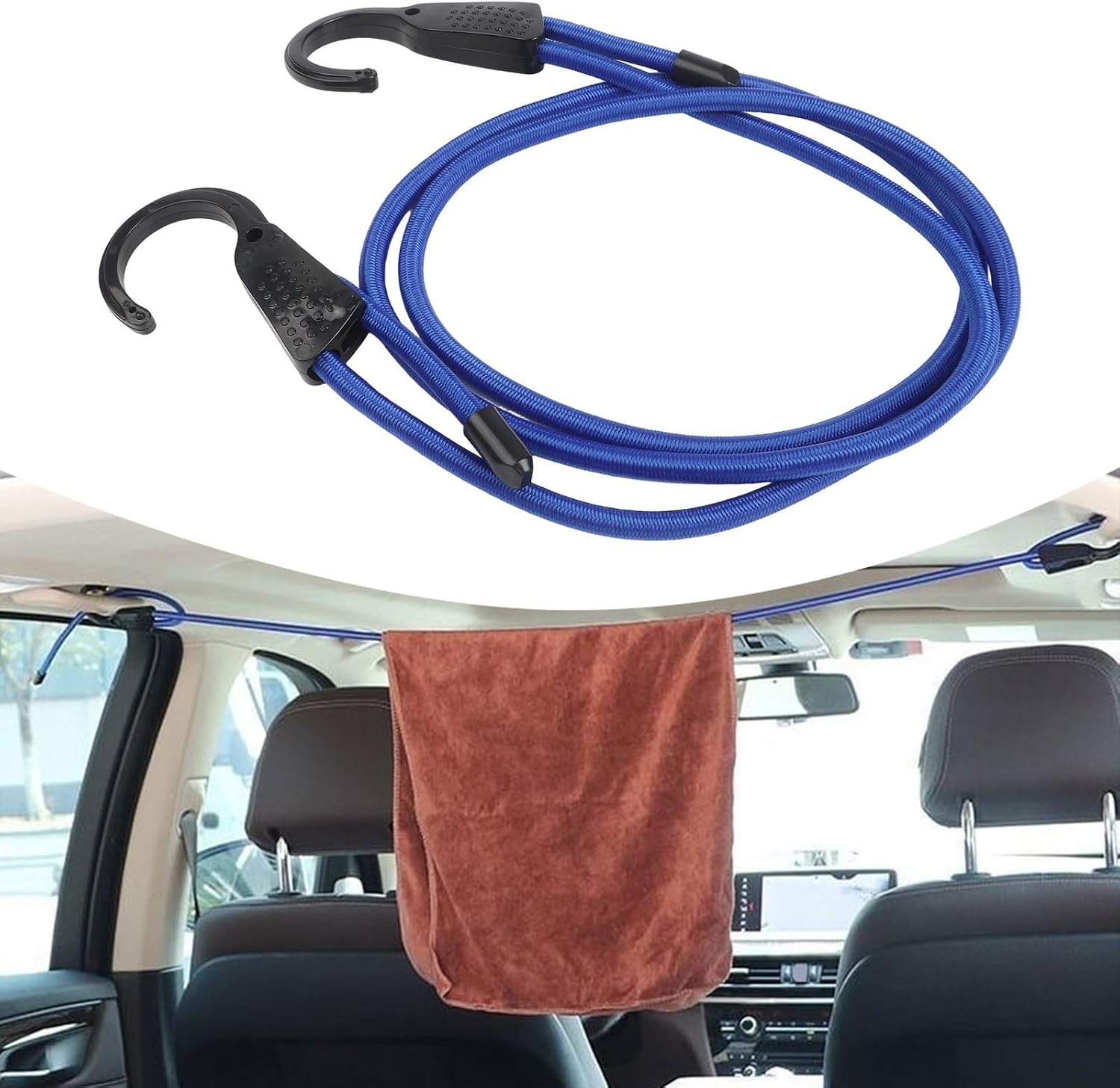 Retractable Cargo Strap, Elastic Luggage Tie Down with Hooks, Adjustable 1.5M Bungee Cord for Car Trunk Organizer, Camping and Hiking Gear Security(blue 1.5 m)