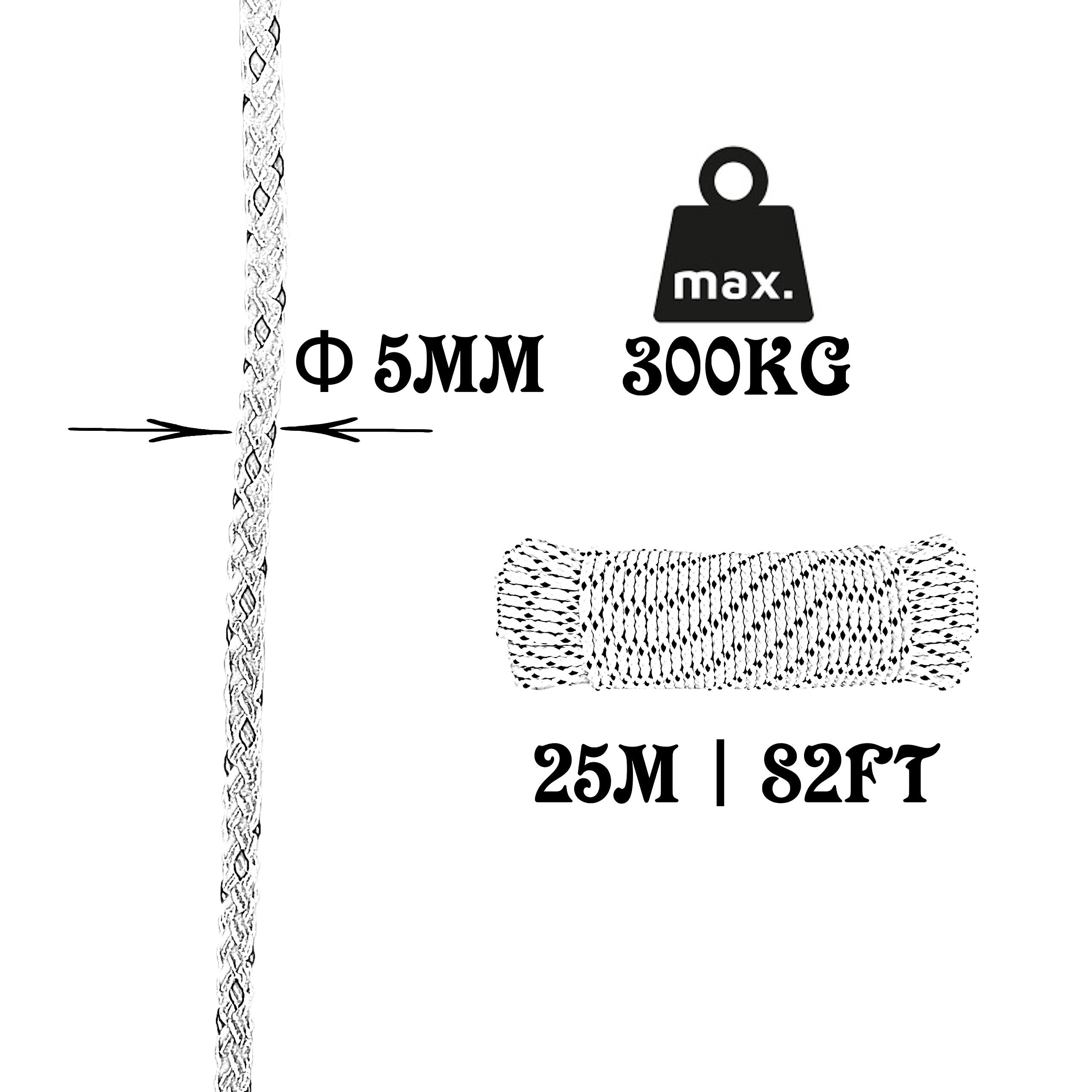 Polyester Rope Cord. Paracord. Braided High-Tenacity Nylon Cord. 5MM * 25M, Made in Spain. White with Blue - Image 3