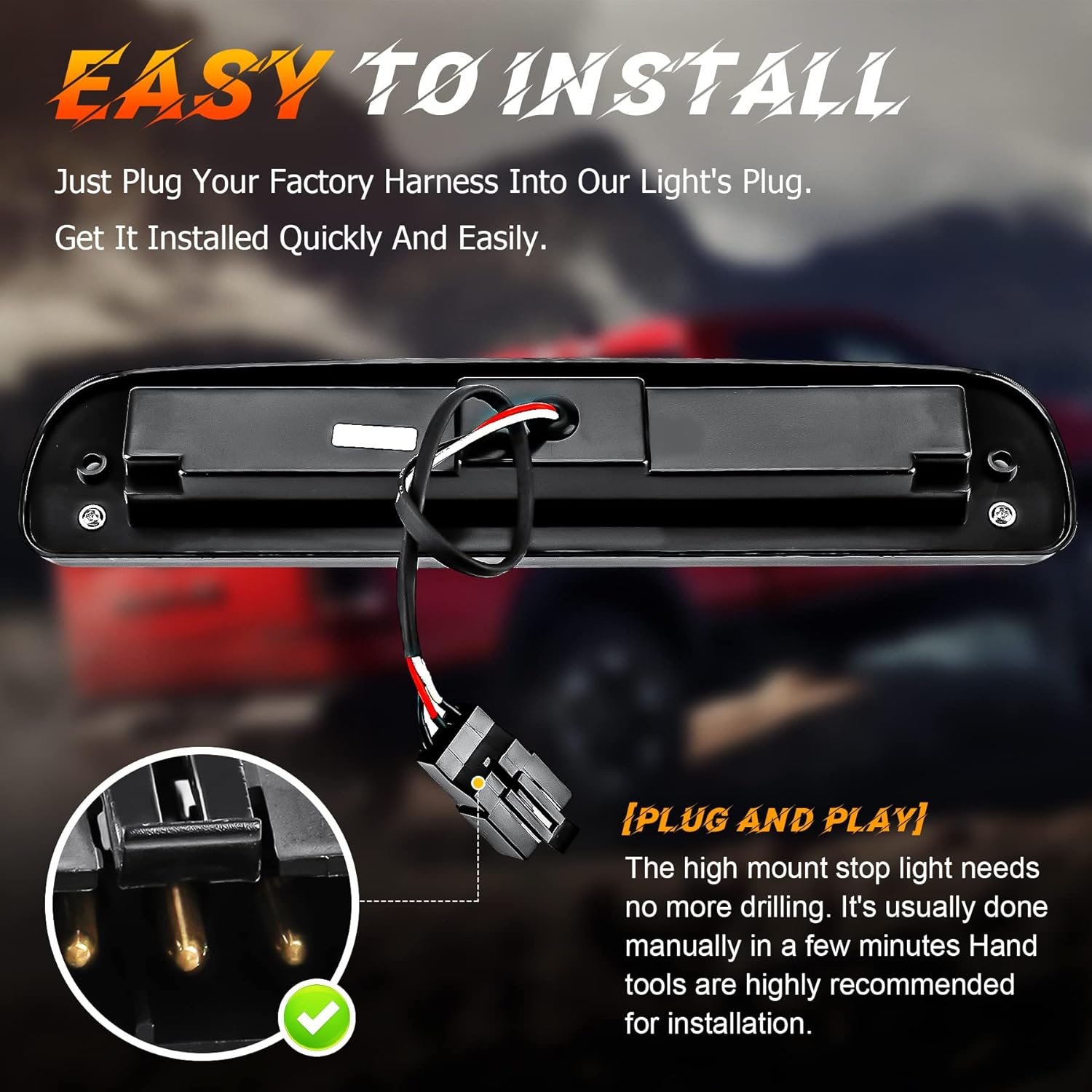 For Ford F250 F350 Super Duty Explorer Ranger 3rd Third Brake Cargo Light High Mount LED Lamp Tail Light Electroplating Housing (Smoked)