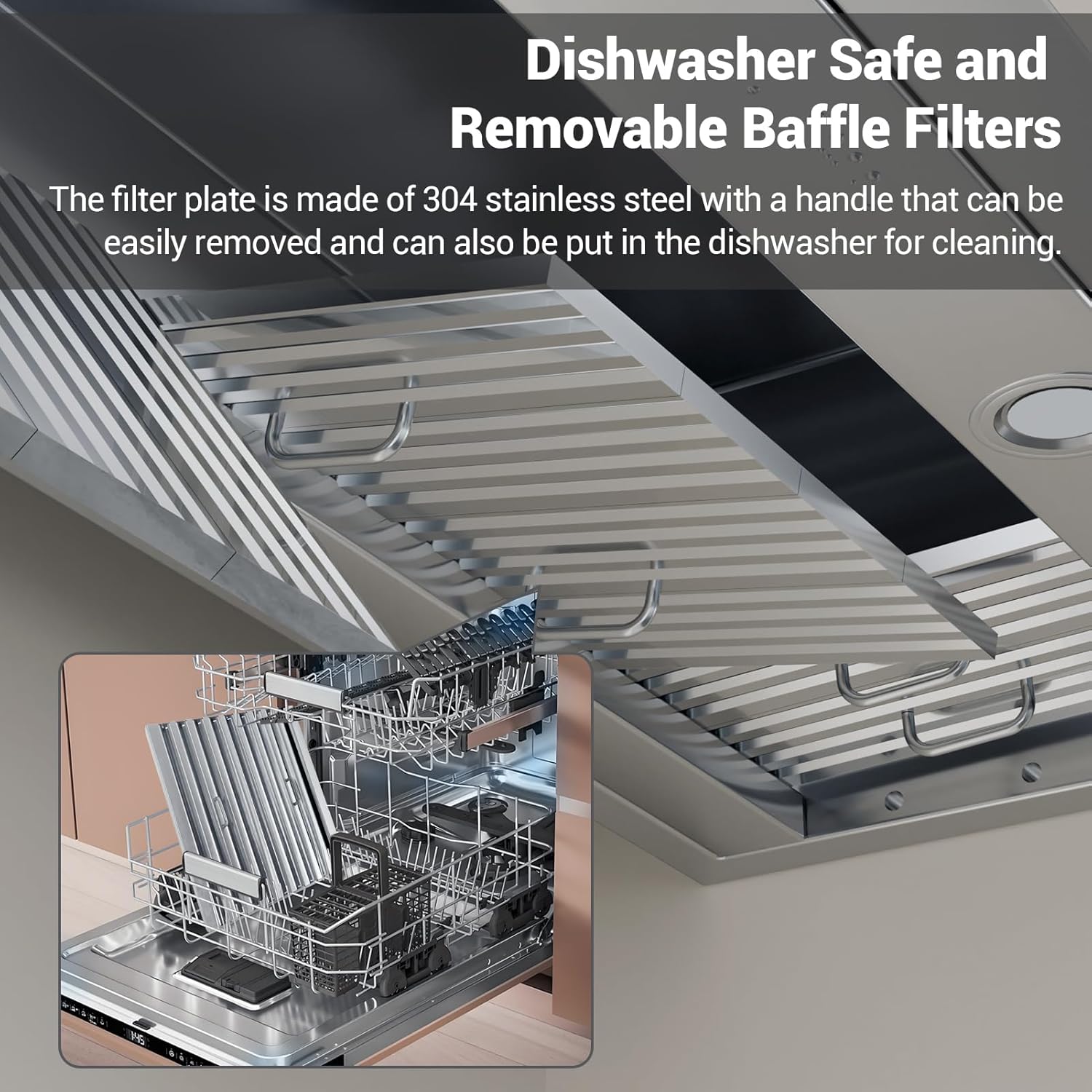 CHETTO C 48 inch Range Hood Kitchen Vent Hood with 1150 CFM Blower 304 Grade Stainless Steel with LED Lights and Safe Filters, 8" Top Vent, 4-Speeds (48 inch, Stainless steel)