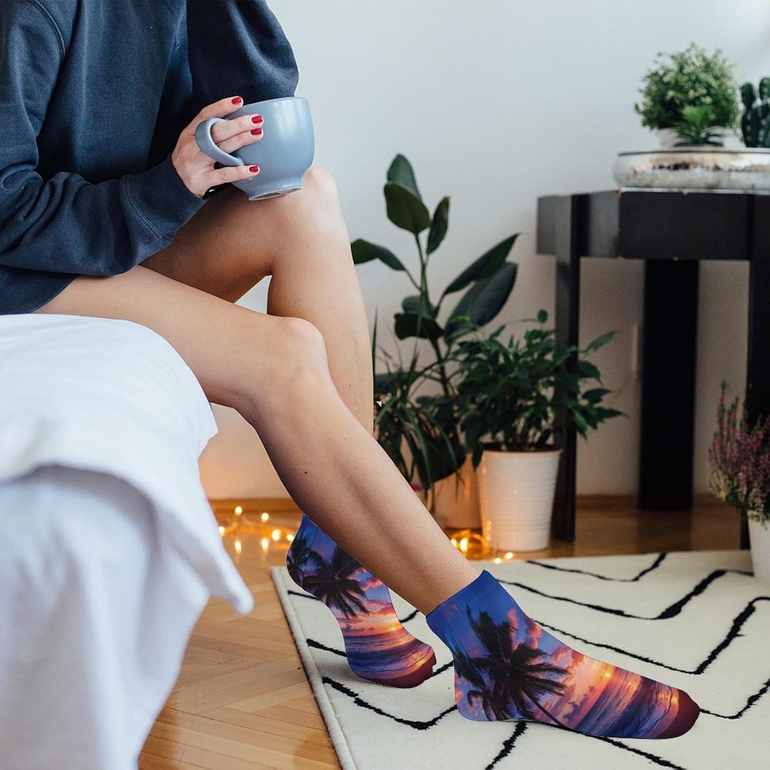 Sunset with Palm Trees Beach 5 Pairs Low Cut Ankle Socks Casual Liner Sock No Show Invisible Socks for Men Women