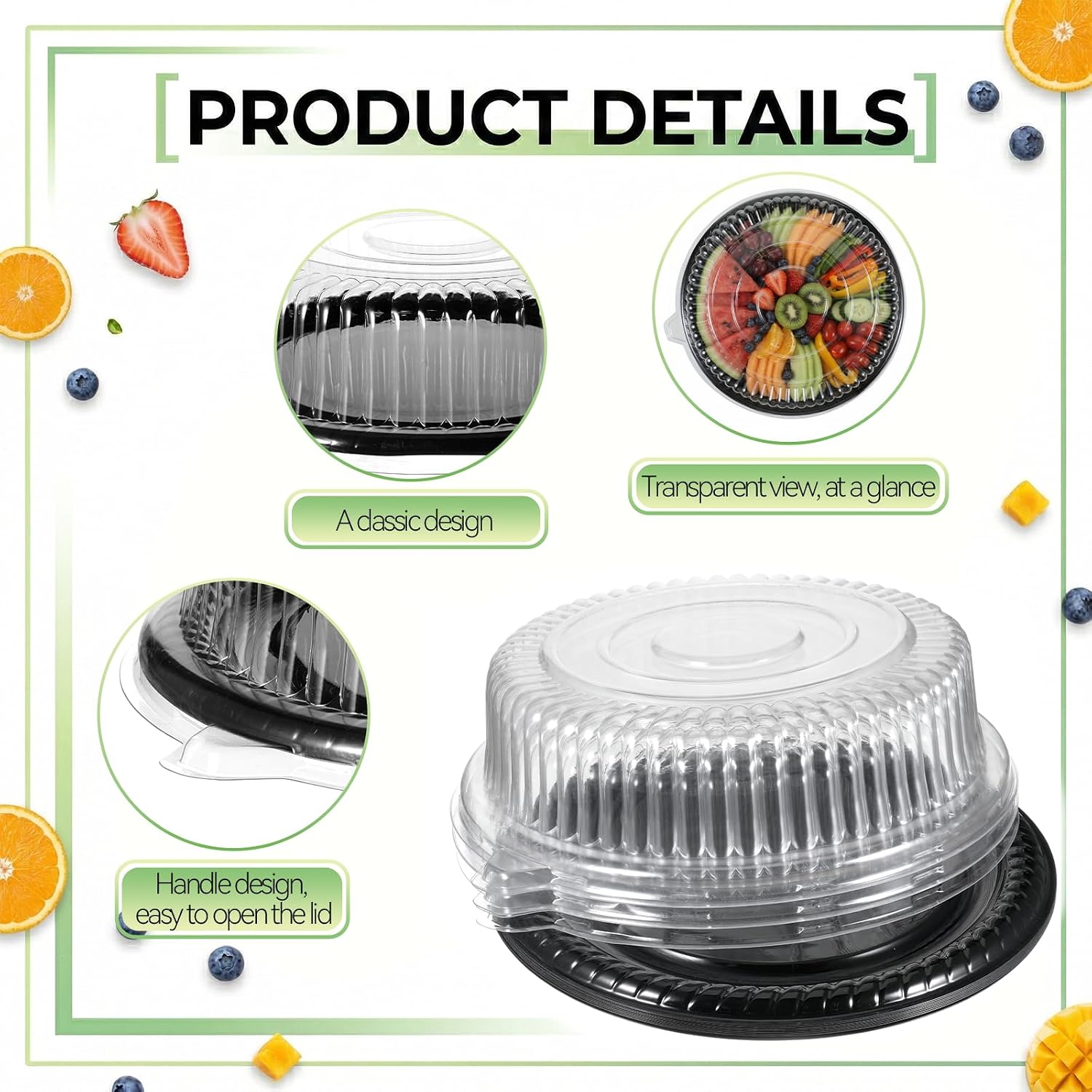 EupHHonycs 12 Pack 12" Catering Trays with Lids Disposable Fruit Tray for Parties Plastic Round Party Trays and Platters with Clear Dome Lids for Fruit Sandwich Party Takeout Food Catering Picnic
