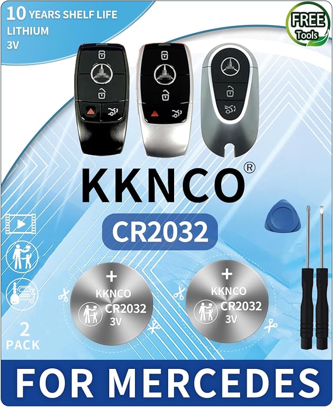 Bateria CR2032 para chave presencial Mercedes-Benz KKNCO com ferramentas – Kit com 2 baterias