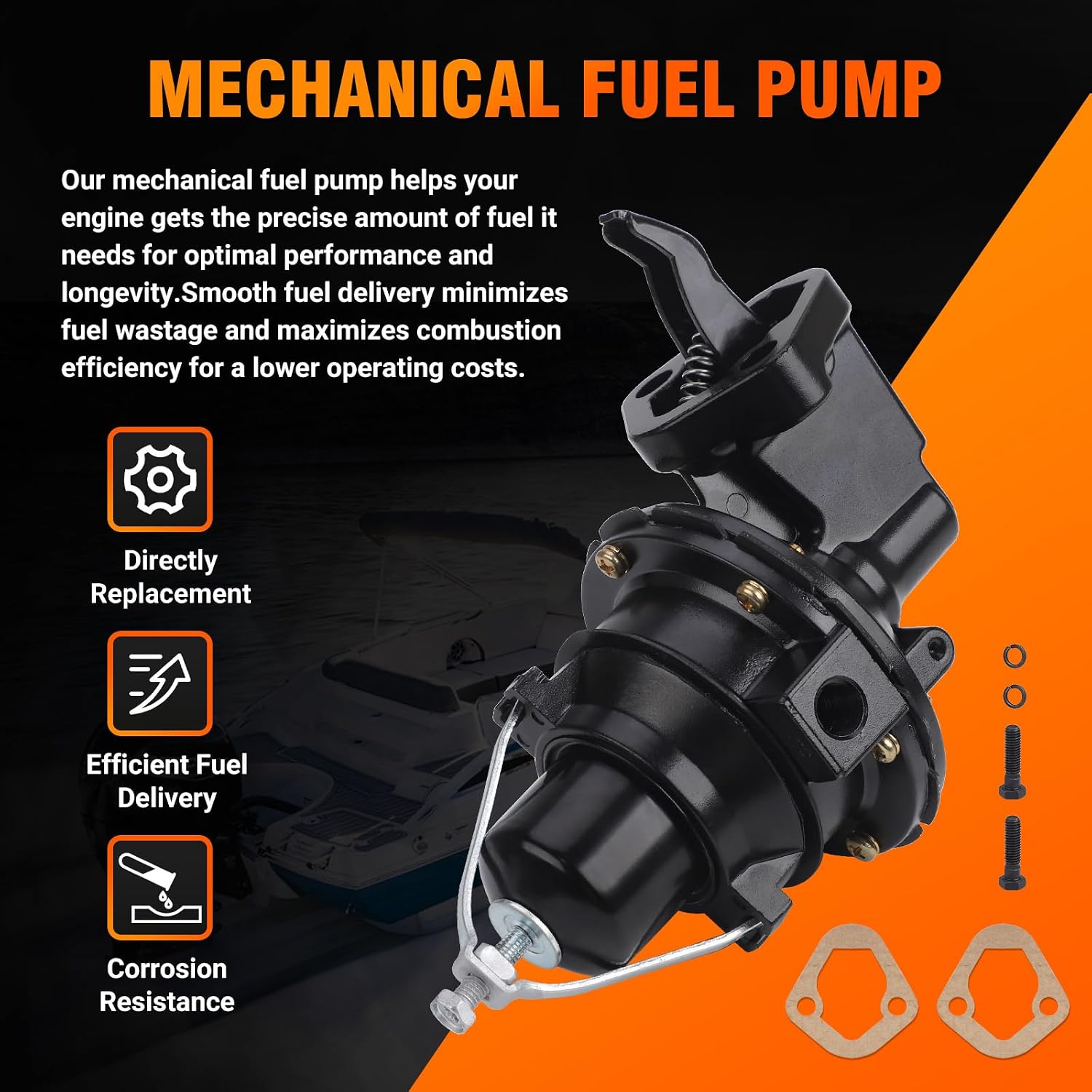 Mechanical Fuel Pump for Mercruiser 120 140 165 170 180 181 190 225 for Volvo Penta OMC 2.5L 3.0L 3.7L, Replaces 3854858 8M0073435 42725A3 9-35422 18-7282