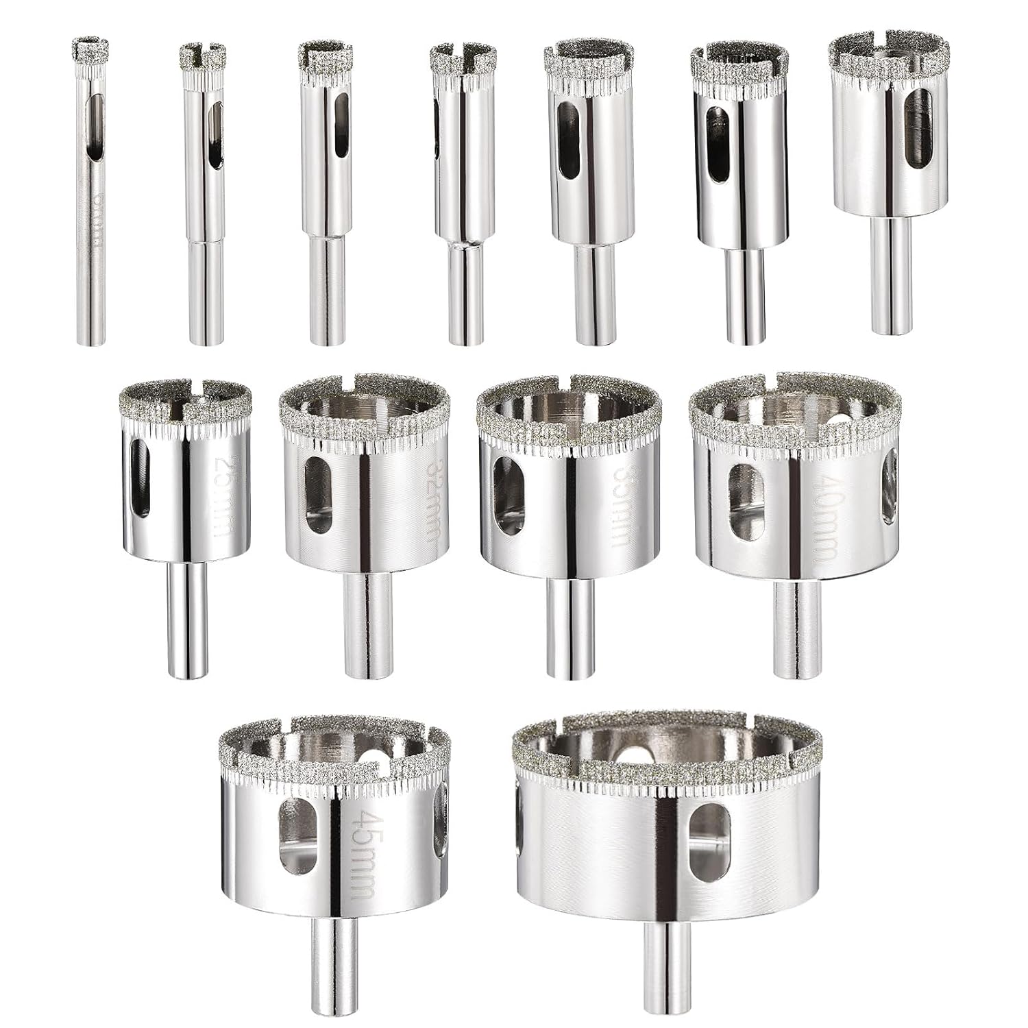 PATIKIL 6-50mm Diamond Hole Saw Set, 13Pcs 15/64" to 2" Diamond Hollow Core Drill Bit Hole Cutters for Glass Tile Marble (40/45 Mesh)