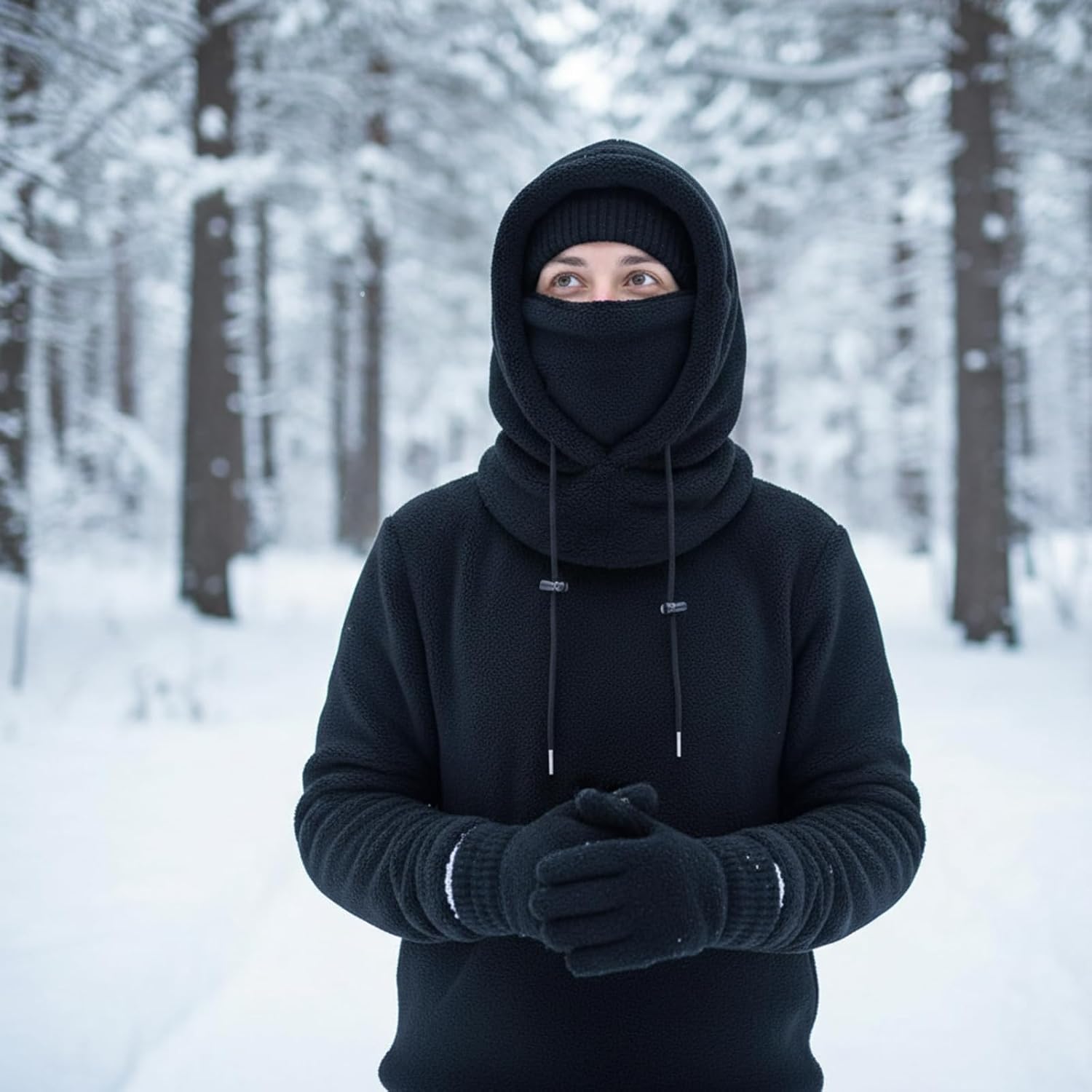 Chicingyou 4 Pcs Winter Fleece Balaclava Ski Face Mask and Glove Set for Men Women Windproof Sherpa Hood Scarf Neck Warm Hat