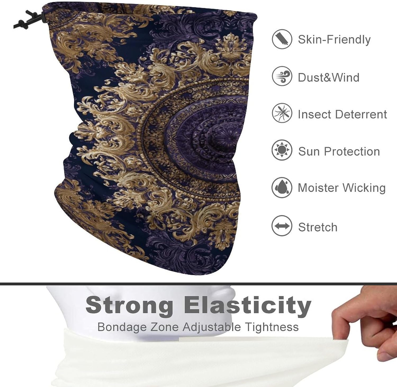 Court Patterns Men's Neck Gaiter Face Cover, Polyester Breathable Scarf with Drawstring Toggle Adjuster