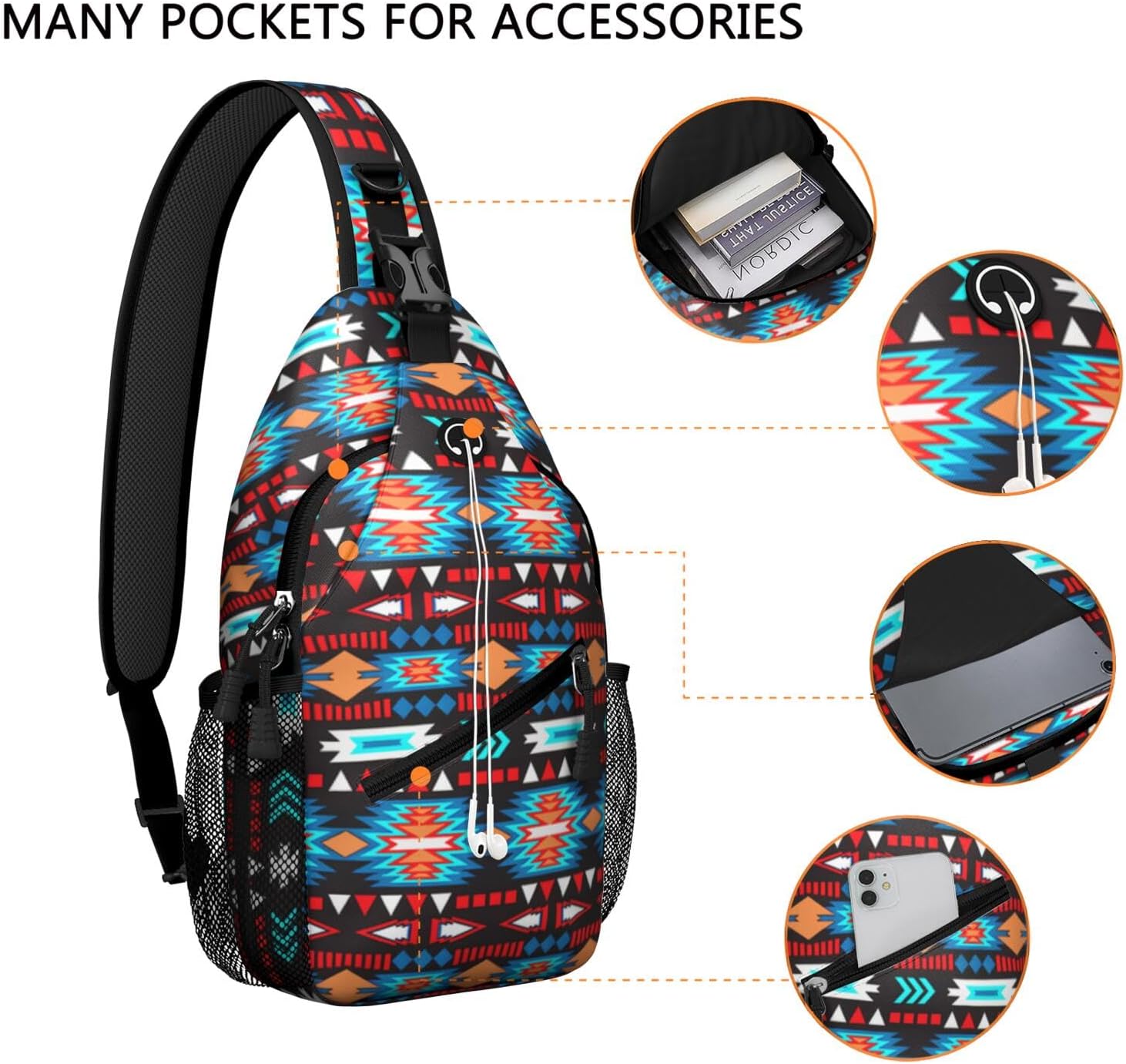 Native American Style Printed Sling Bag for Women Men Small Crossbody Sling Backpack Travel Hiking Daypack Boho Chest Shoulder Bag - Image 6