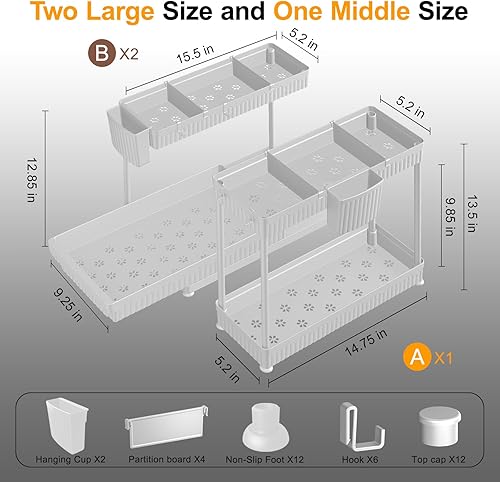 Miniatura 2 de Paquete de 3 organizadores para debajo del fregadero en forma de L, organizador de baño deslizante de 2 niveles, organizador de cocina multiusos y