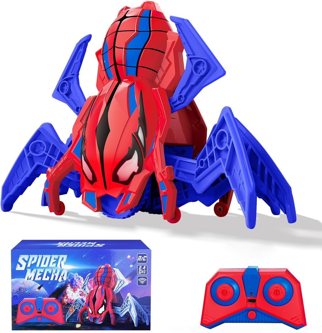 Remote Control Spider Toy for Kids Ages 3-8, RC Spider Robot with LED Eyes, Side-to-Side Crab Walk and 360° Spin, 2.4GHz Controller, Rechargeable Indoor Toy Gift