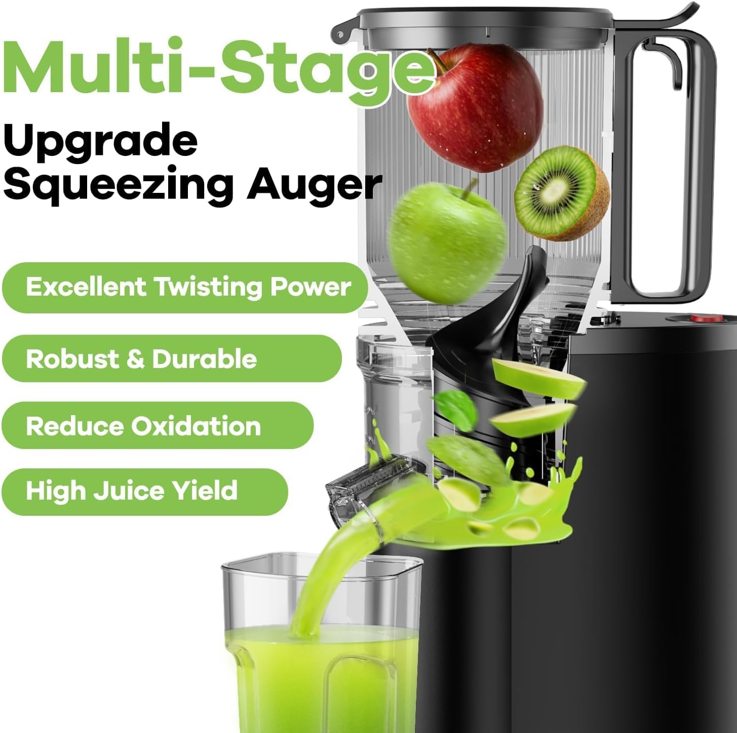 Cold Press Juicer, 5.8" Wide Feed Chute Juice Extractor Machine with 400W, High Juice Yield, Slow Masticating Juicer for Whole Vegetables & Fruits, Textured black