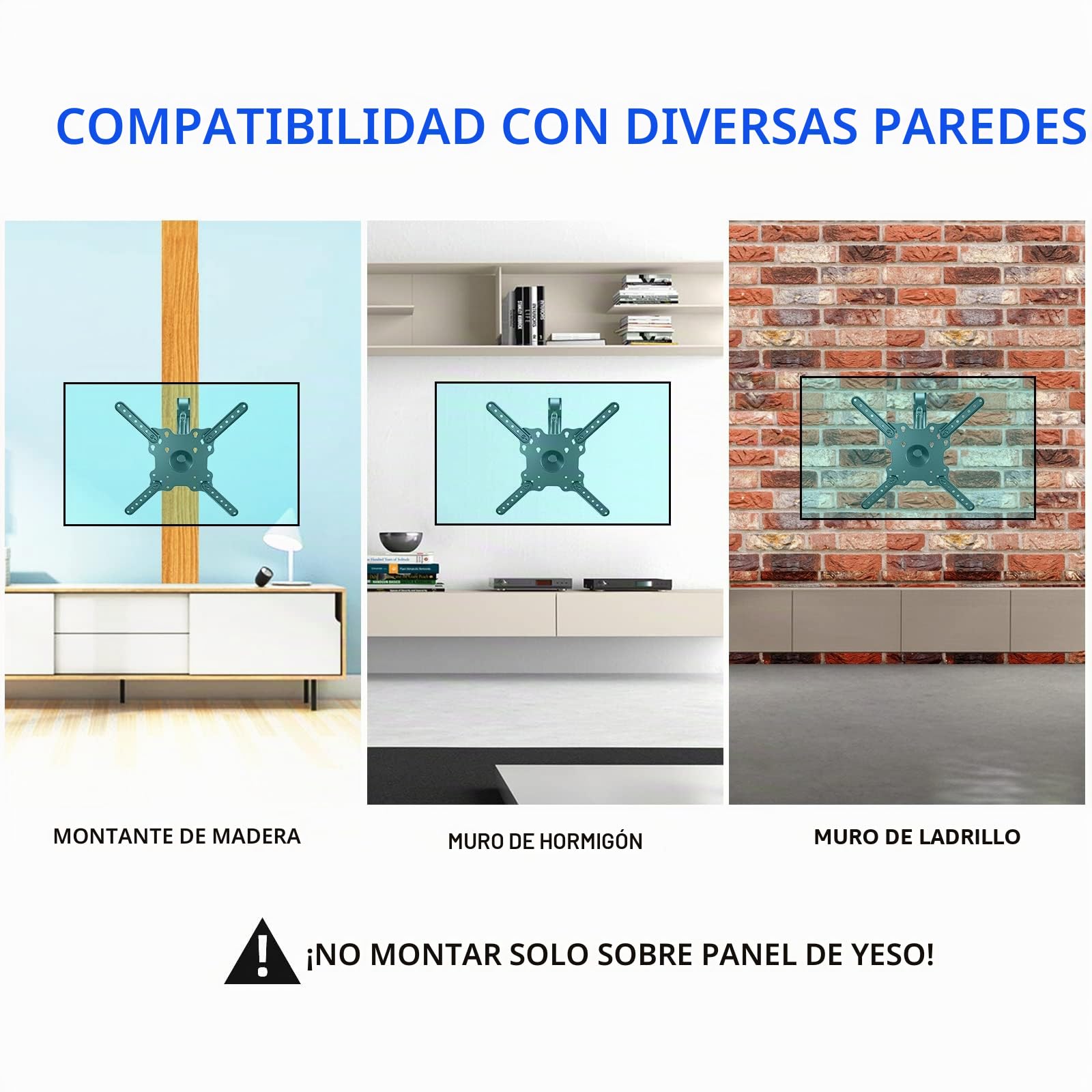 Rotación de 360° Soporte de Pared para TV 32-50 Pulgadas, inclinación y Giro, Montaje para Pared para Pantallas Verticales y monitores Grandes hasta 19,8 kg, VESA máxima 400 x 400 mm