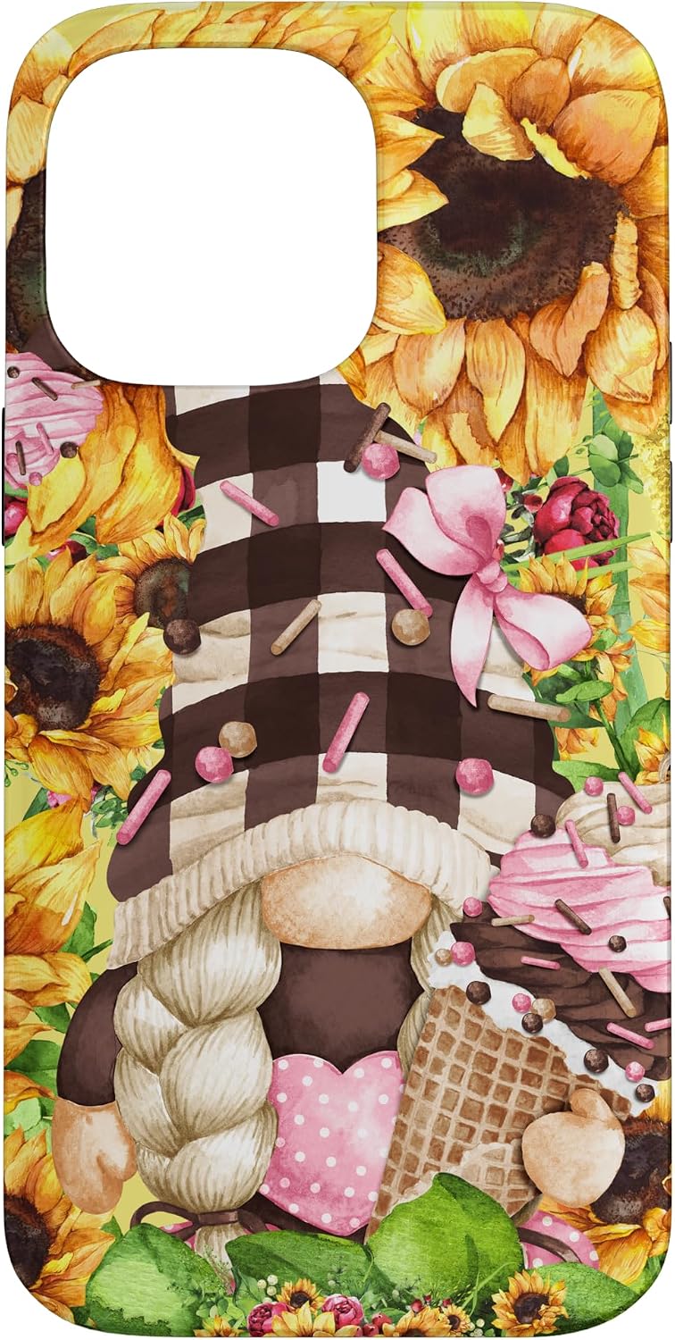 Summer Ice Cream Gnome For Women Floral Yellow Sunflower Case for iPhone 14 Pro Max