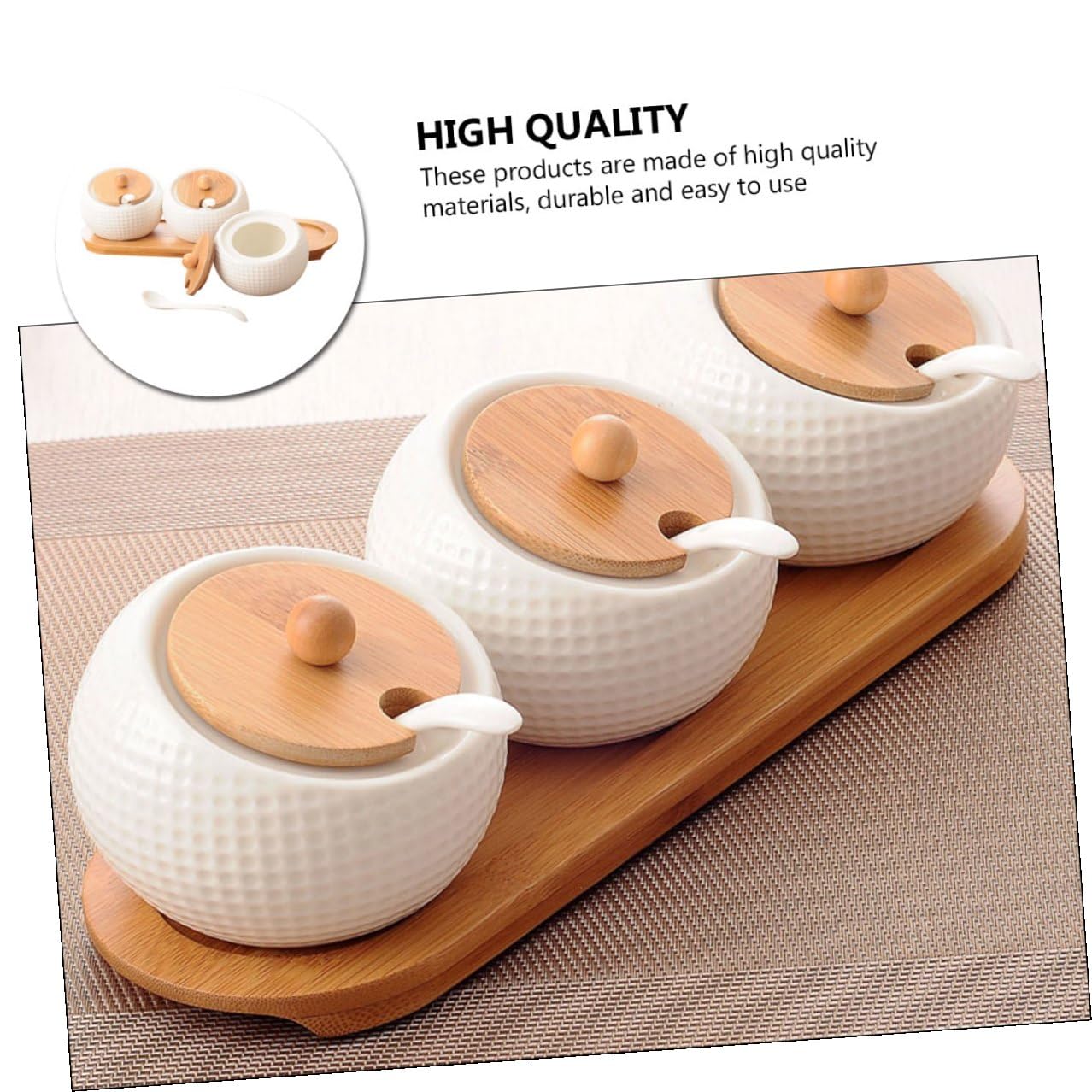 Gewürzaufbewahrungsbehälter aus Weißer Keramik mit Holzdeckel Praktisches Design für Gewürze und Chili Pulver zum Kochen Zuhause