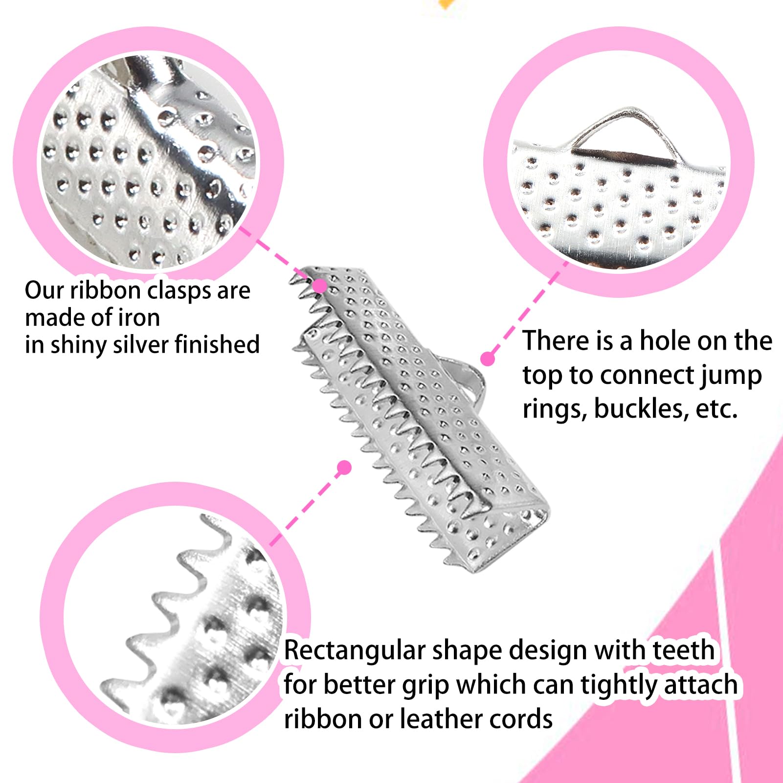TOAOB 100 Pieces Silver Tone Metal Crimp End Tape Crimp Clamps 5 Sizes End Closure for DIY Jewelry Making 8 mm 10 mm 13 mm 20 mm 25 mm - Image 3