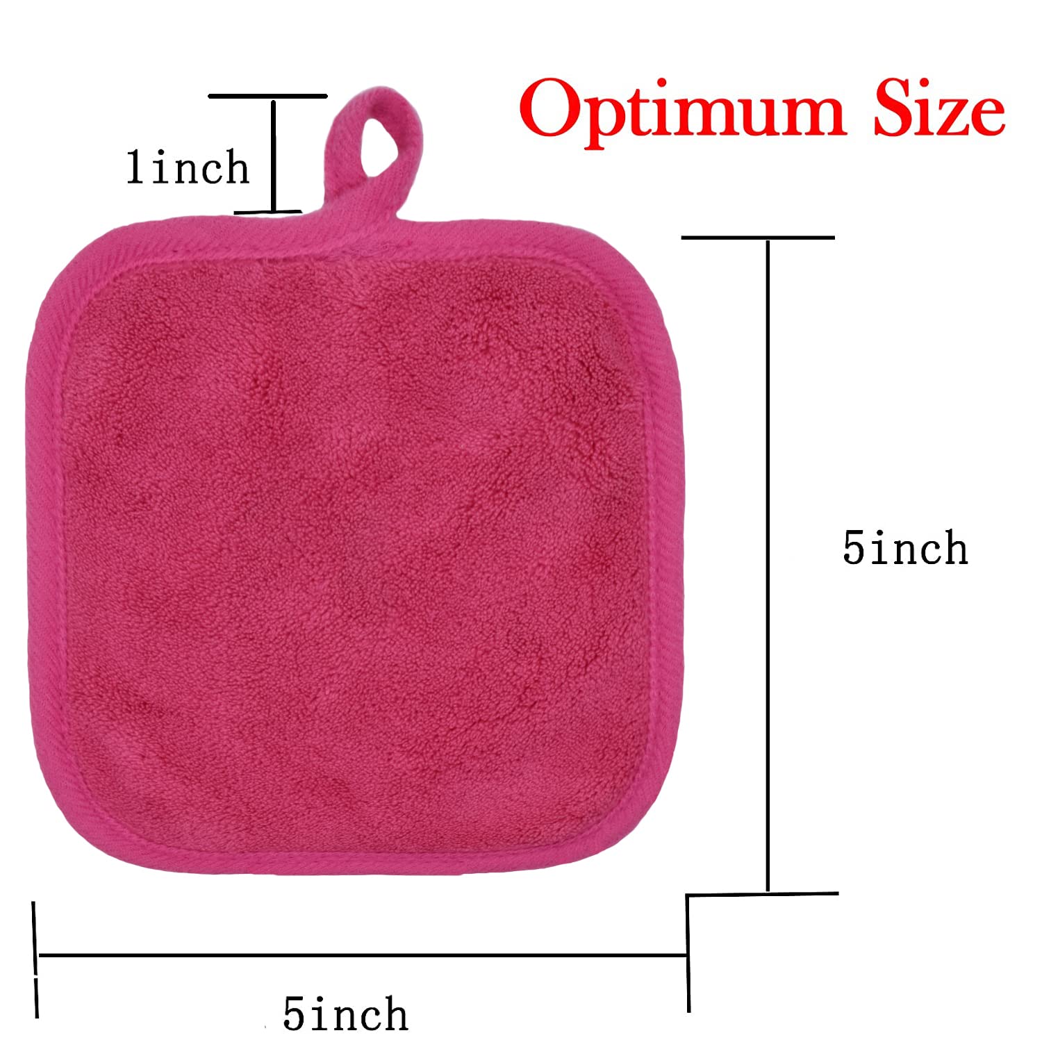 BloomSesame Makeup Remover Cloths for Face, Eye, Lips - Reusable Makeup Remover Pads Soft Microfiber Facial Cleansing Cloths 5 x 5 inch 6 Pack (Dark Pink)