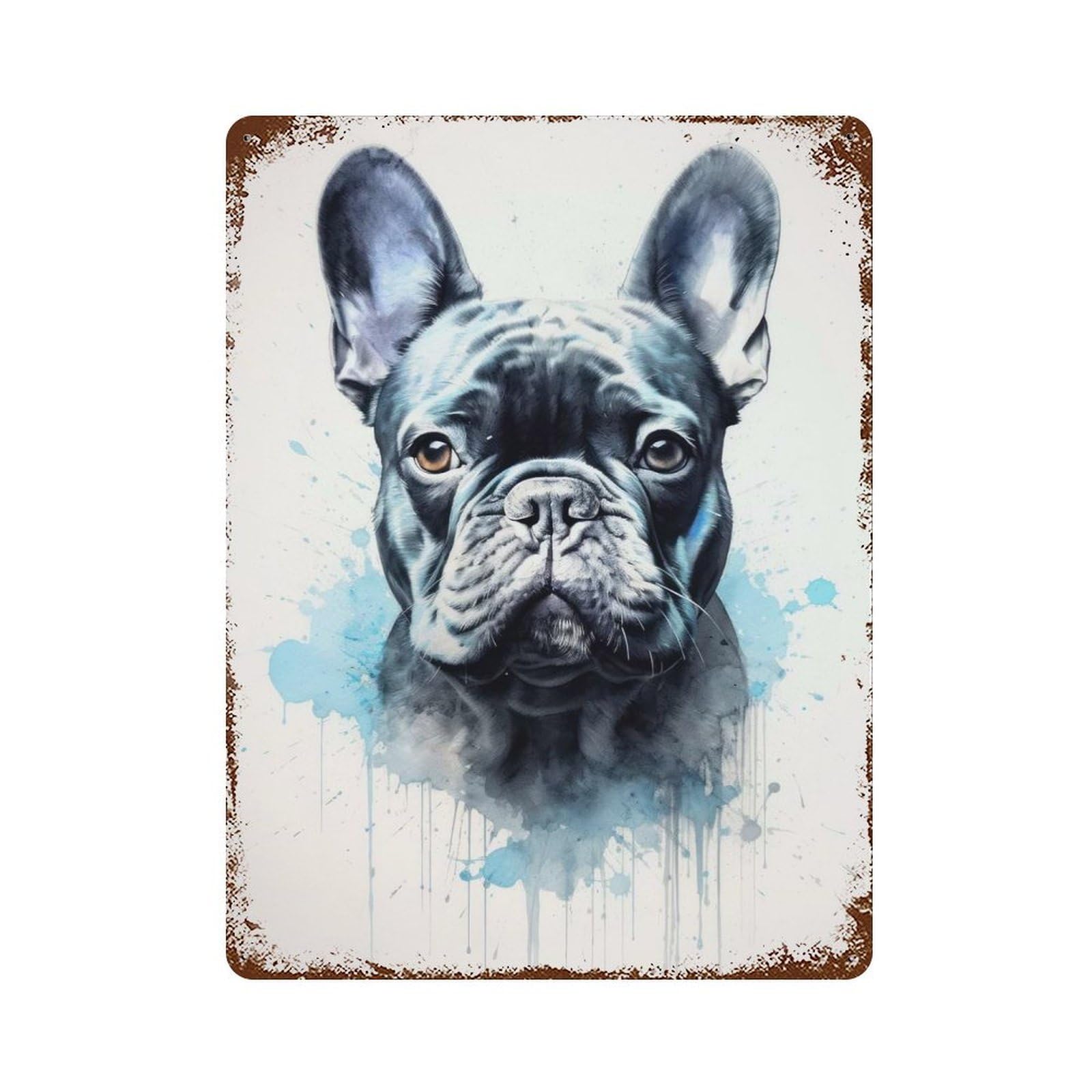 Rust Effect French Bulldog Beauty Aged Metal Wall Plaque 15.7"x11.8", Rustic Home Decor for Bistro, Counter And Cafe Decor