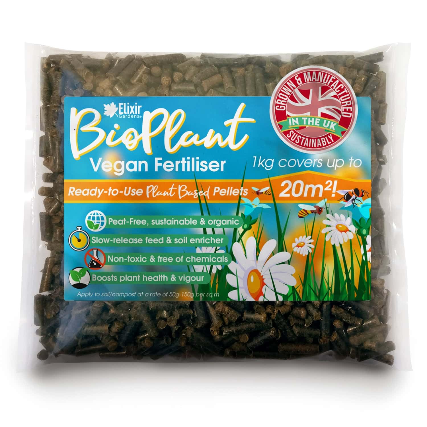 Elixir Gardens BioPlant Vegan Animal Free Fertiliser Pellets | Organic, Sustainable & Eco-Friendly Plant-Based Soil Enhancer/Improver | 500g-25kg Weights | 3kg Tub