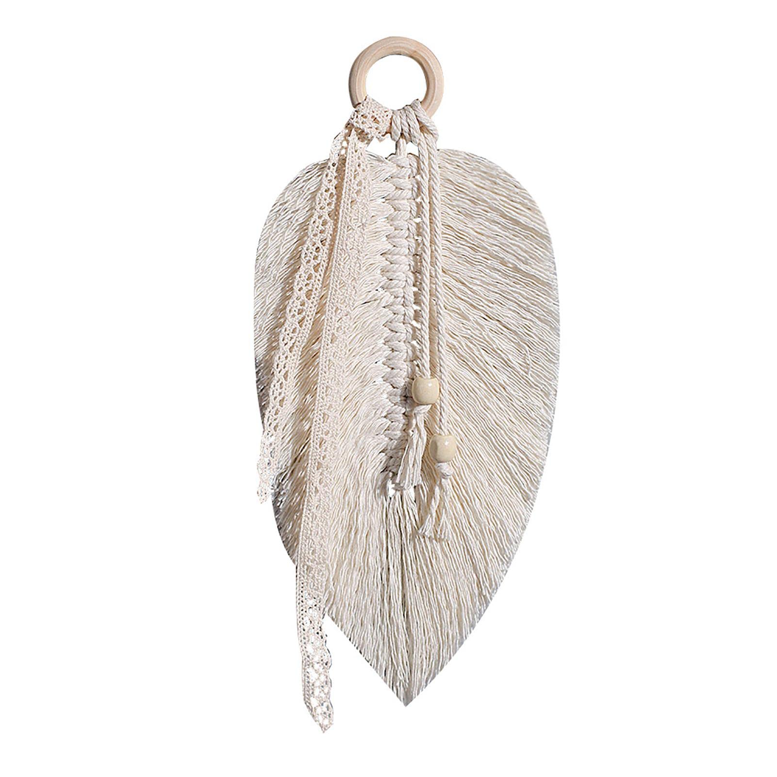 Leling Leaf Wall Tapestry,Macrame Wall Hanging Tapestry Wall Decor,Tassel Feathers Design Tapestry Wall Hanging,Macrame Tassel Wall Tapestry w/ Wooden Ring,Tassel Bohemian Tapestry Macrame,28cm