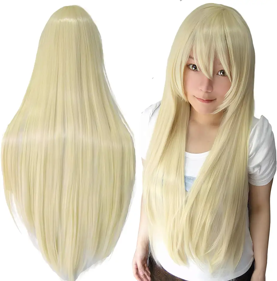 IMISSU Perucas de cosplay de cabelo natural longo e reto com franja colorida fantasia de Halloween peruca de festa para menina (Loiro)