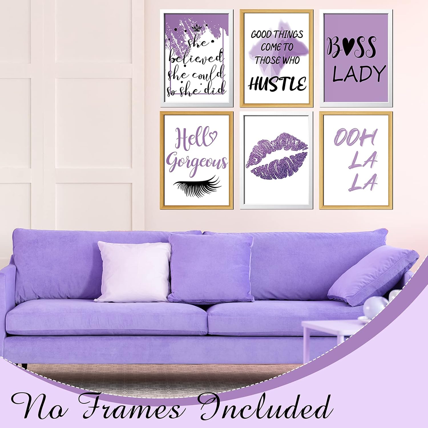 Clabby 6 Pcs Purple Wall Art Decor Posters Inspirational Wall Poster Boss Lady Motivational Saying 8" x 10" Print Decor Unframed Motivational Print for Women Bedroom Living Room