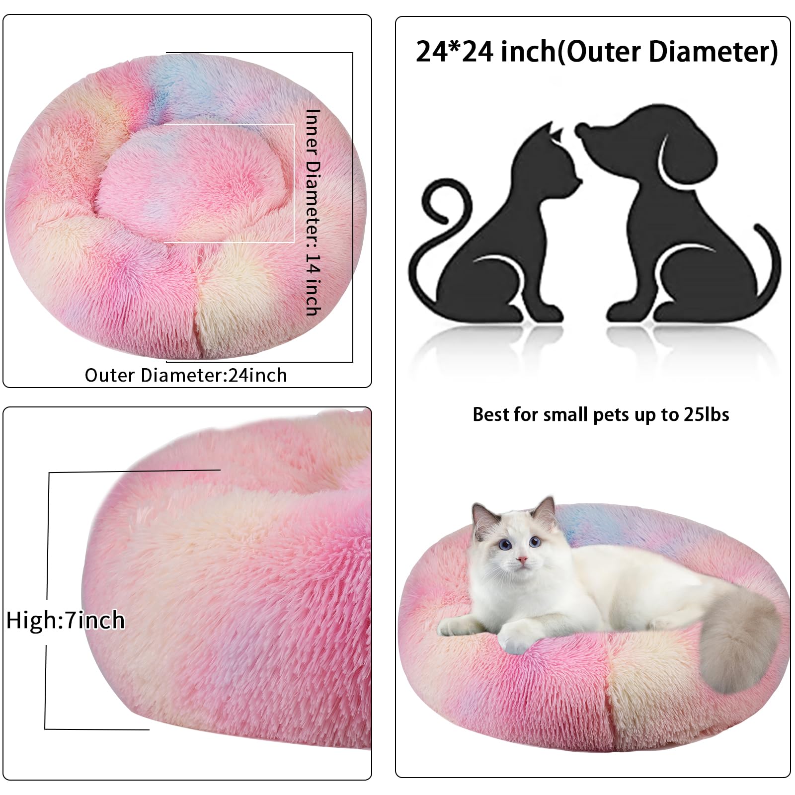 Nisrada Cuccia per gatti da interni, 60 cm, per cani di piccola taglia, lavabile, rotonda, per cuccioli e gattini, con fondo antiscivolo
