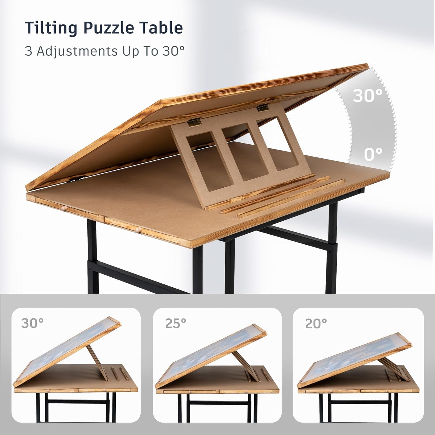 Puzzlebrett mit 4 Schubladen und PVC-Abdeckung, kippbares Puzzlebrett mit Höhenverstellung für bis zu 1500 Teile, mit 4 Rollen